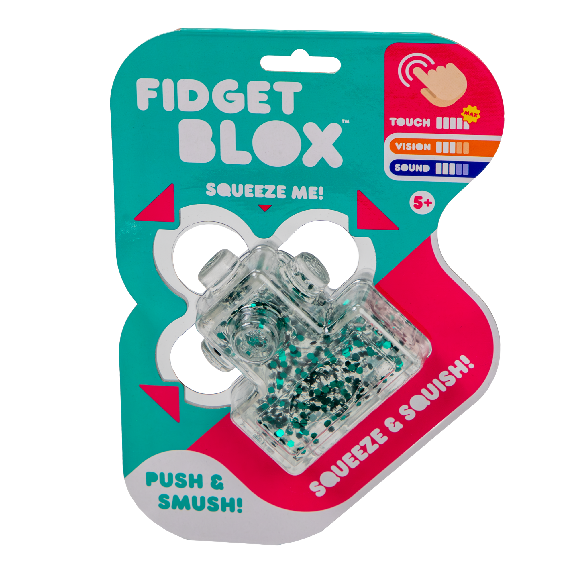 Goliath Fidget Blox, Touch Focused Sensory Squeeze & Play Fidget Toy, Push and Smush Anxiety & Stress Relief Calming Therapy Desk Toy for Adults and Children, Clear and Green