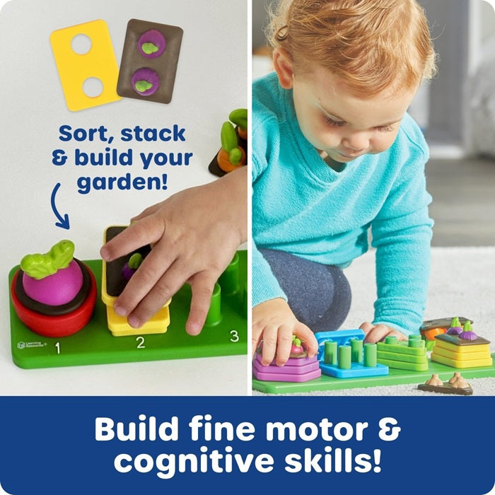 Learning Resources Stacking Shapes Garden, Fine Motor Skills, Stacking and Sorting Puzzle Board, Montessori Toddler, Sensory Table Toy, Colour Matching, Busy Board, Gifts for Boys