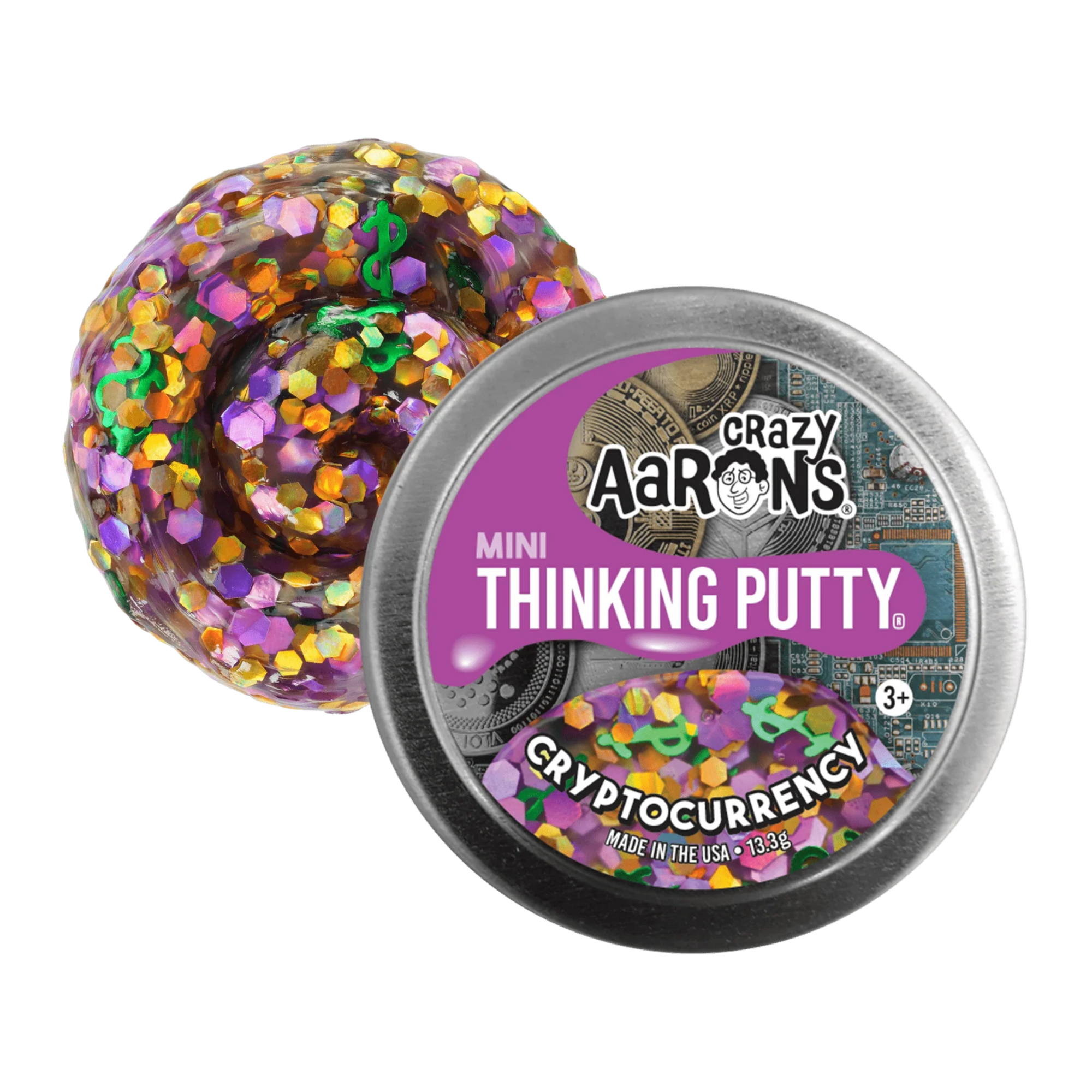 Crazy Aaron's Mini Cryptocurrency Thinking Putty, 2" Tin with 13g of Non-Toxic Sensory Play Putty which Never Dries Out, Soft Textured Creative Fidget Toy for Boys and Girls Ages 3Y+