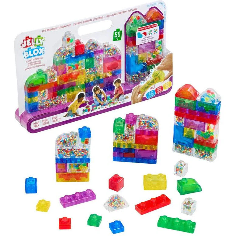 Goliath Jelly Blox Mega Set, 50 Piece Toddler & Preschool Building Blocks, Ouch-Free Tactile & Sensory Play Fidget Toy, Stackable, Squishable & Stretchable Blocks Suitable for Boys & Girls Aged 2+