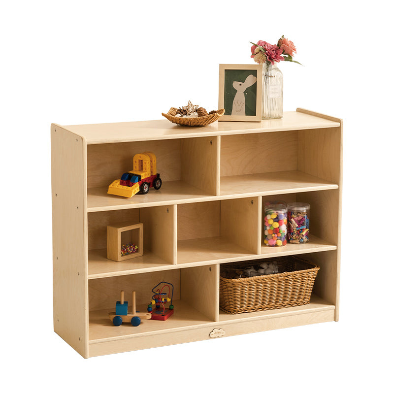 Joyees 7-Cubby Birch Plywood Storage Cabinet – Natural Wood Montessori Bookshelf & Organizer (JY-309)