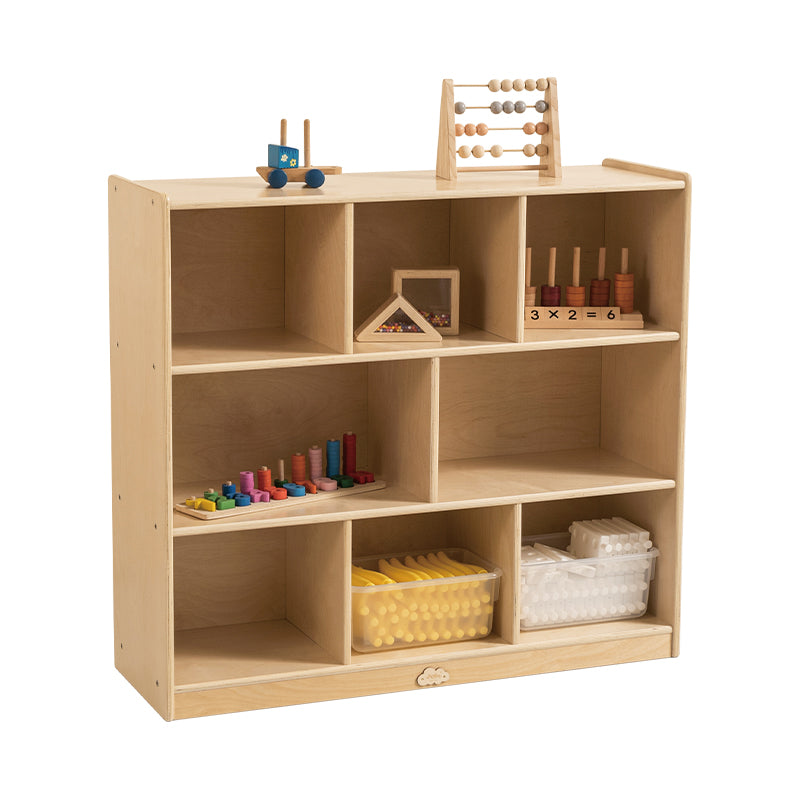 Joyees 8-Cubby Birch Plywood Storage Cabinet – Natural Wood Montessori Bookshelf & Organizer (JY-310)