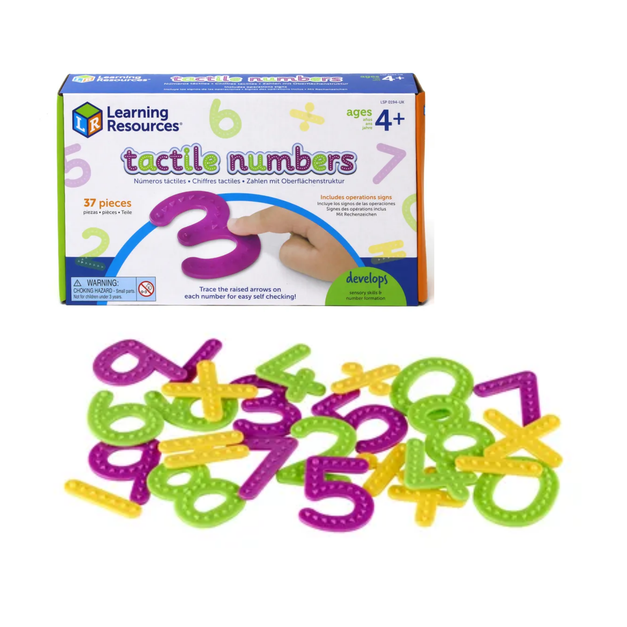 Learning Resources Tactile Numbers & Operations Set, Durable Sensory Learning Tool for Number Recognition and Formation