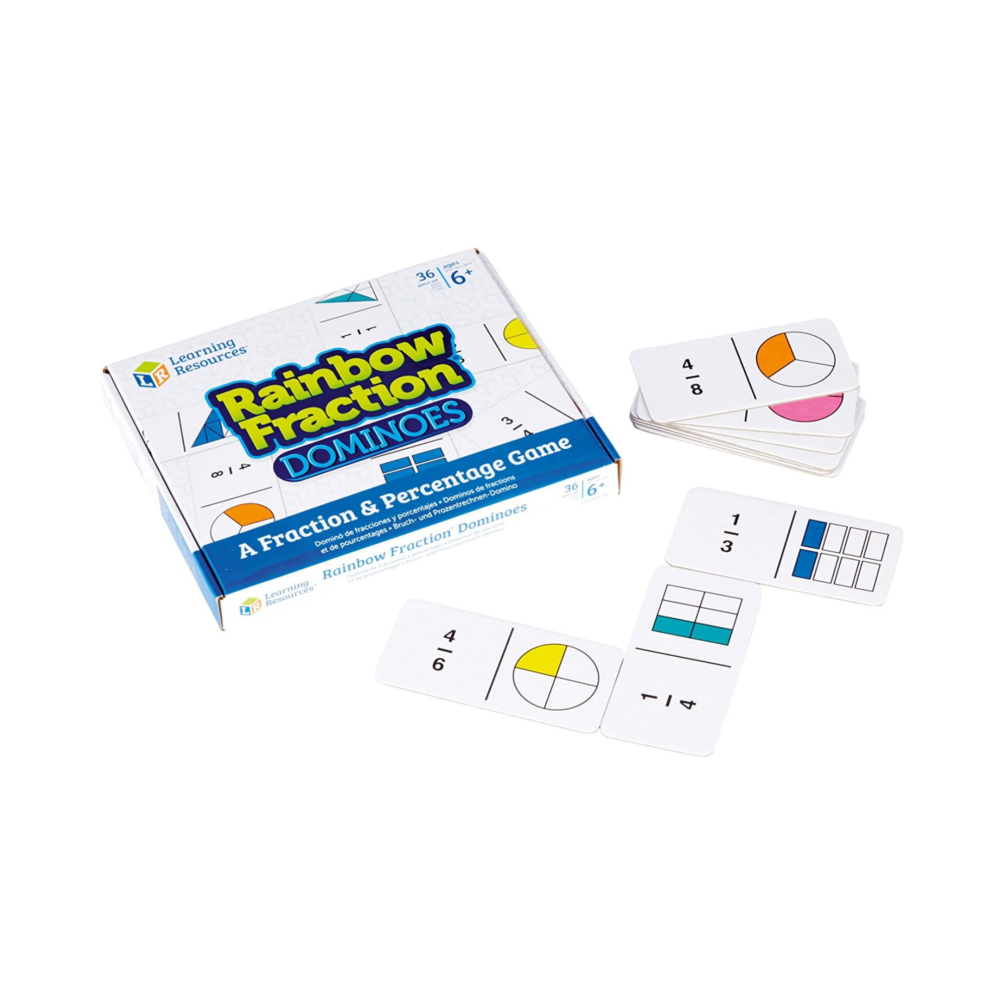 Learning Resources Rainbow Fraction Dominoes, Educational Game for Learning Fractions and Percentages, Double-Sided Dominoes with Visual and Numeric Representations, For 2-4 Players, Includes Multilingual Activity Guide