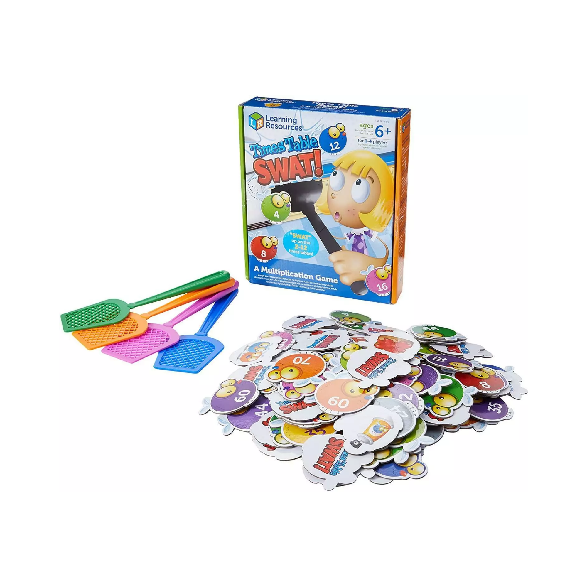Learning Resources Times Table Swat!, Fun Multiplication Game for Kids, Practice 2-12 Times Tables, Includes 132 Colourful Flies, 4 Swatters & Activity Guide, For Ages 6+, Multilingual Instructions