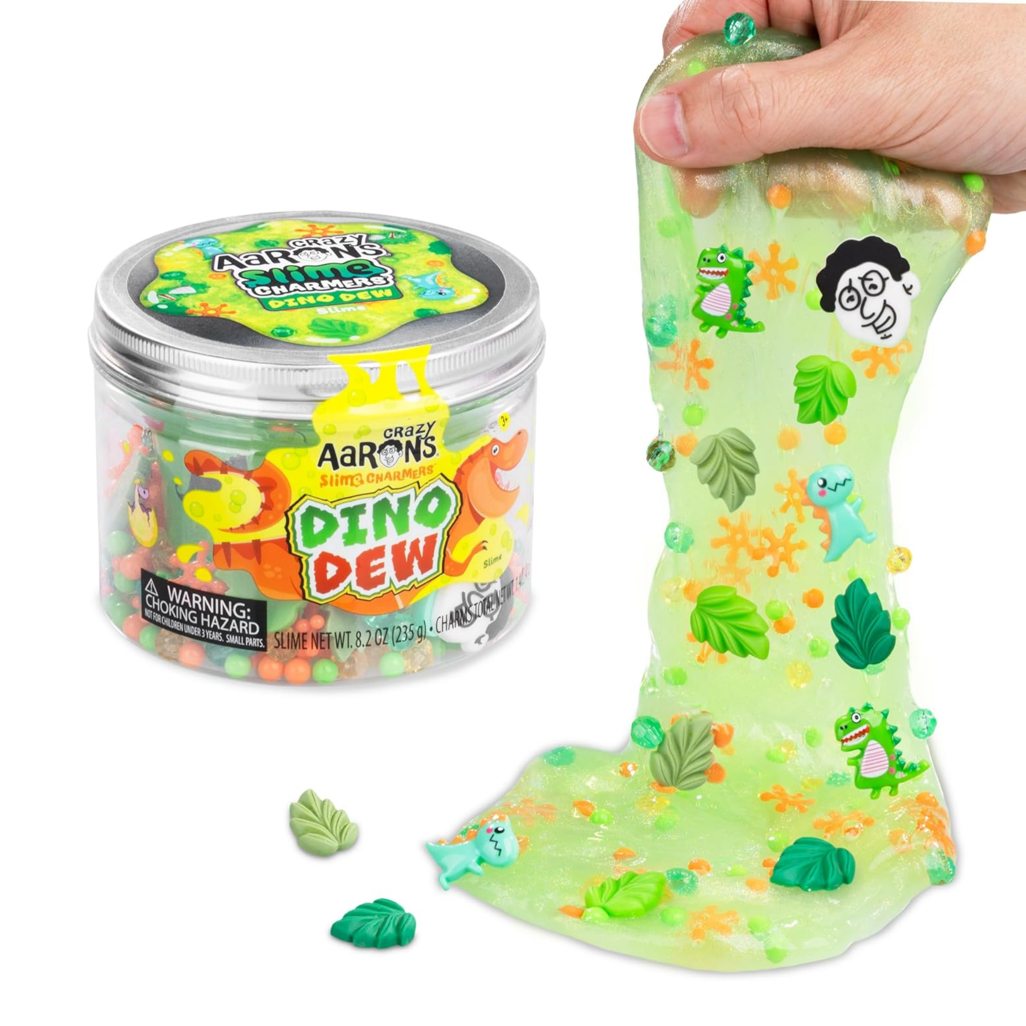 Crazy Aaron’s Slime Charmers - Dino Dew, Banana Scented Slime with Charms, Non-Toxic, Super Stretchy & Squishy Fidget Toy Suitable for Boys and Girls Aged 3Y+