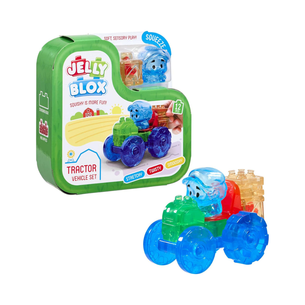 Goliath Jelly Blox Tractor Set, 12 Piece Toddler & Preschool Building Blocks, Ouch-Free Tactile & Sensory Play Fidget Toy, Stackable, Squishable & Stretchable Blocks Suitable for Boys & Girls Aged 2+
