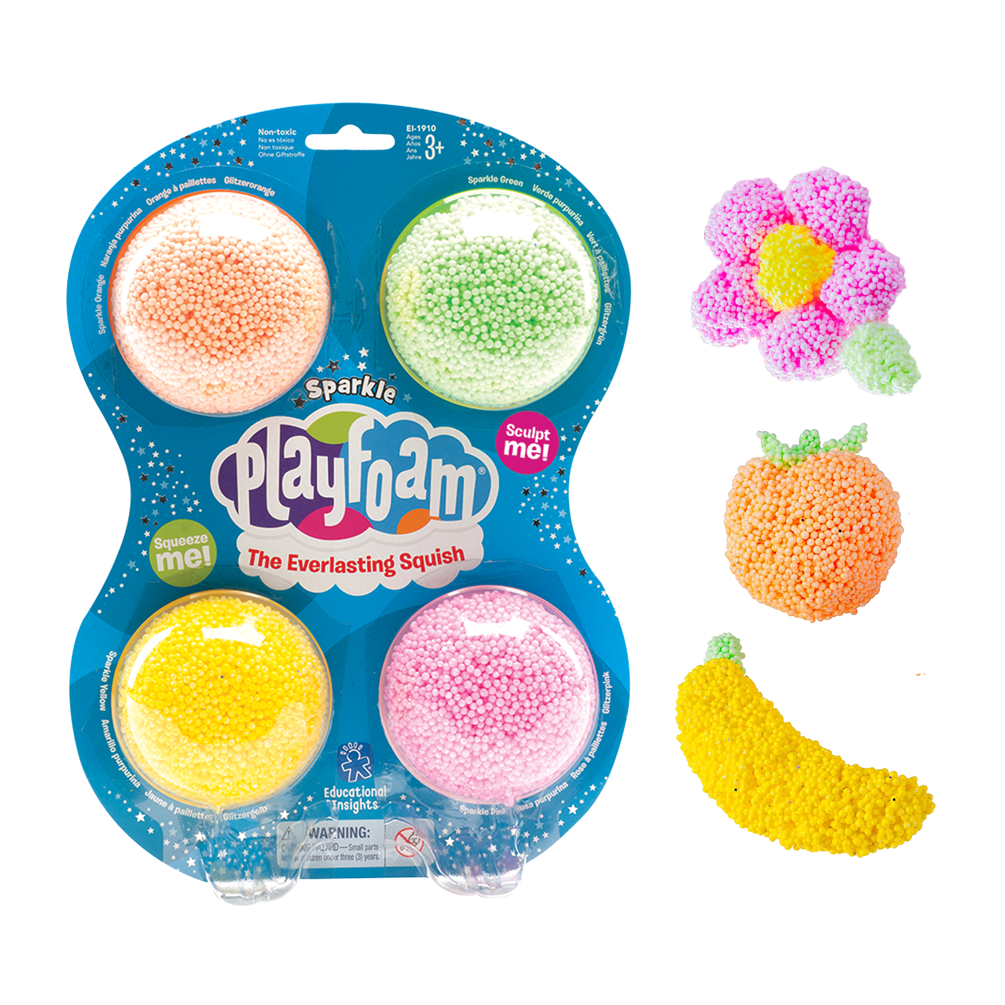 Learning Resources Playfoam Sparkle 4-Pack, Mess-Free, Non-Toxic Sensory Play Foam, Never Dries Out, Fine Motor Skill Development for Kids