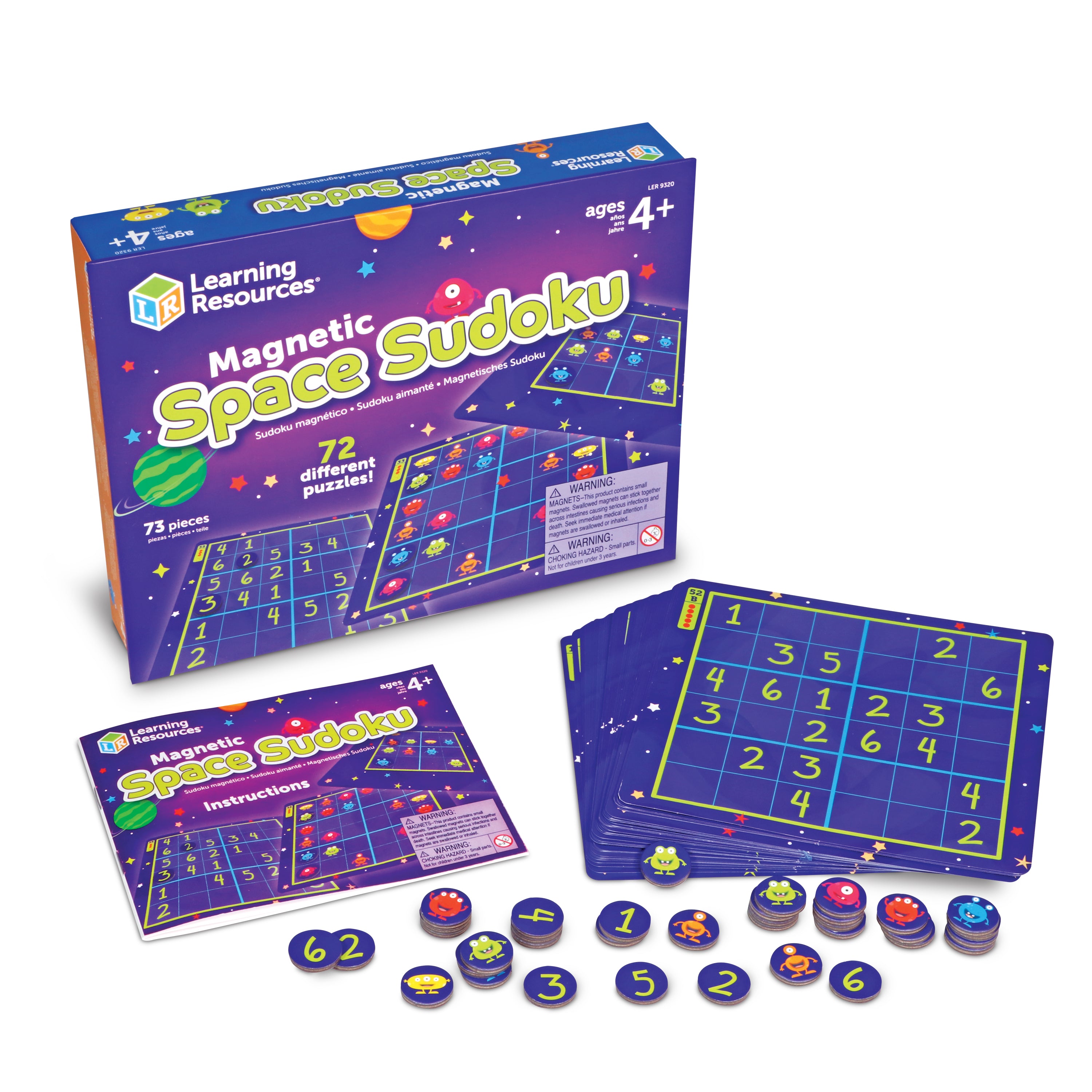 Learning Resources Magnetic Space Sudoku, 72 Puzzles, Magnetic Board and Pieces, Logic and Critical Thinking Game, Ages 4+, Travel-Friendly
