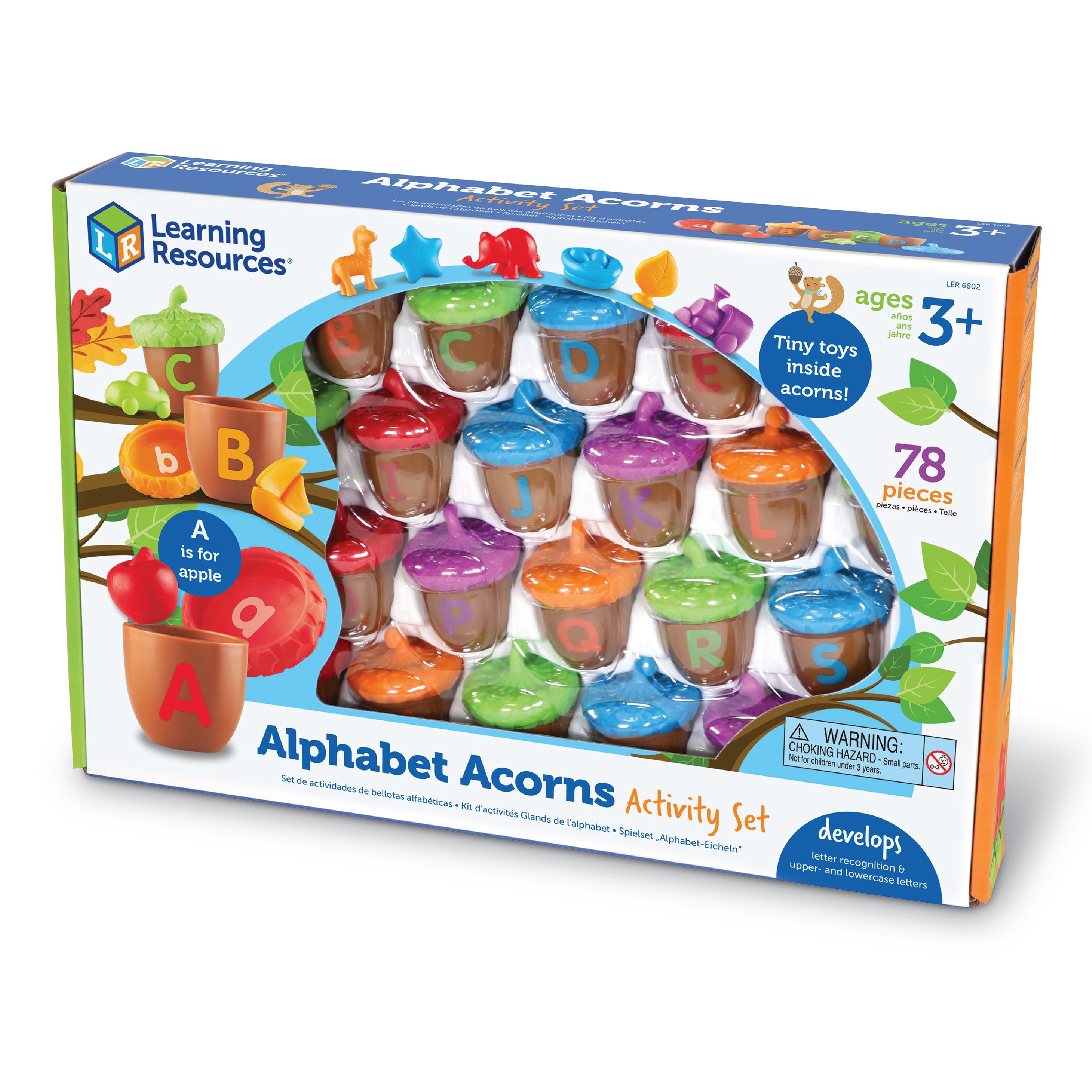 Learning Resources Alphabet Acorns Activity Set, Early Literacy and Phonics Toy for Kids Aged 3 and Up, 26 Two-Piece Acorns with Matching Counters, Preschool Letter Recognition Game