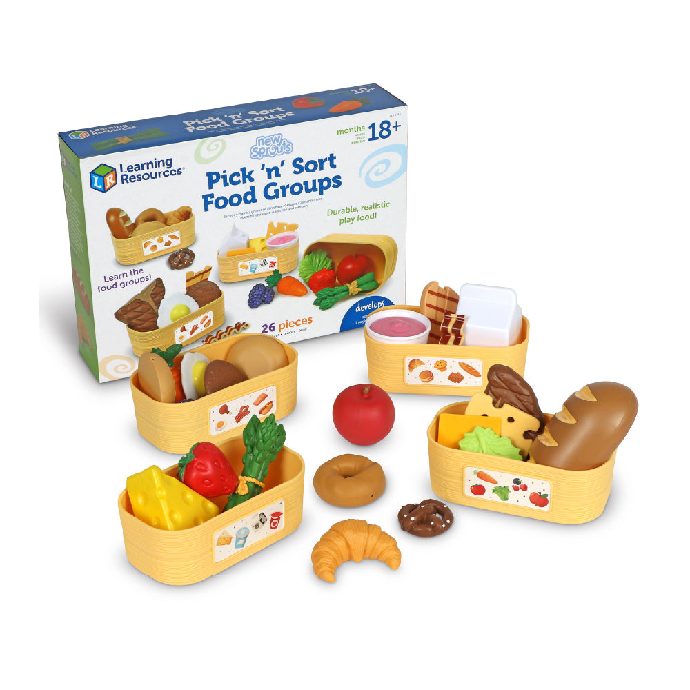 Learning Resources New Sprouts Pick 'n' Sort Food Groups, 26 Piece Play Food Set for Toddlers, Teaches Food Categories with Sorting Baskets, Ages 18 Months and Up