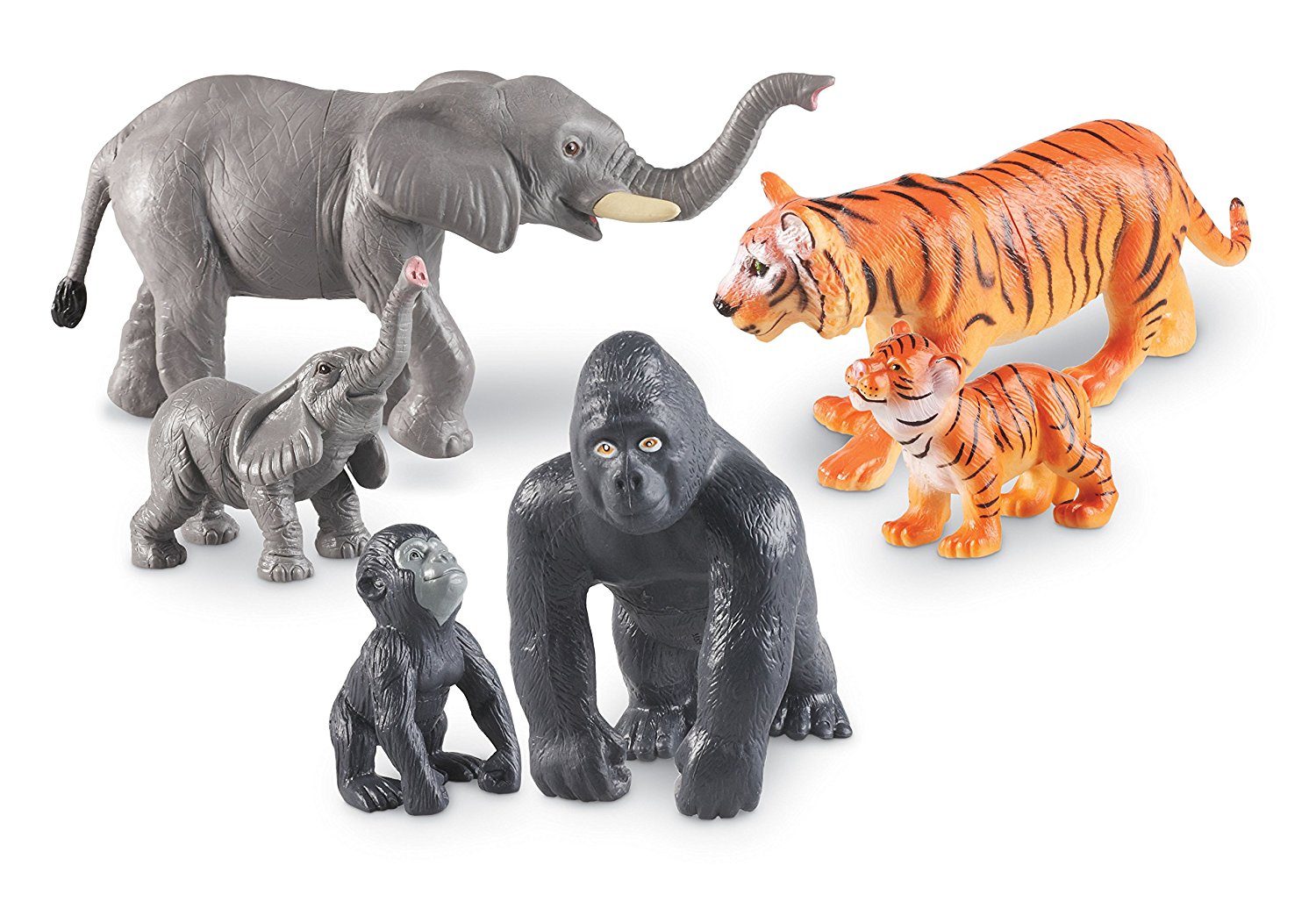 Learning Resources Jumbo Jungle Animals Mommas and Babies, 6 Piece Pretend Play Animal Set with Storage Box, Ages 2 Plus