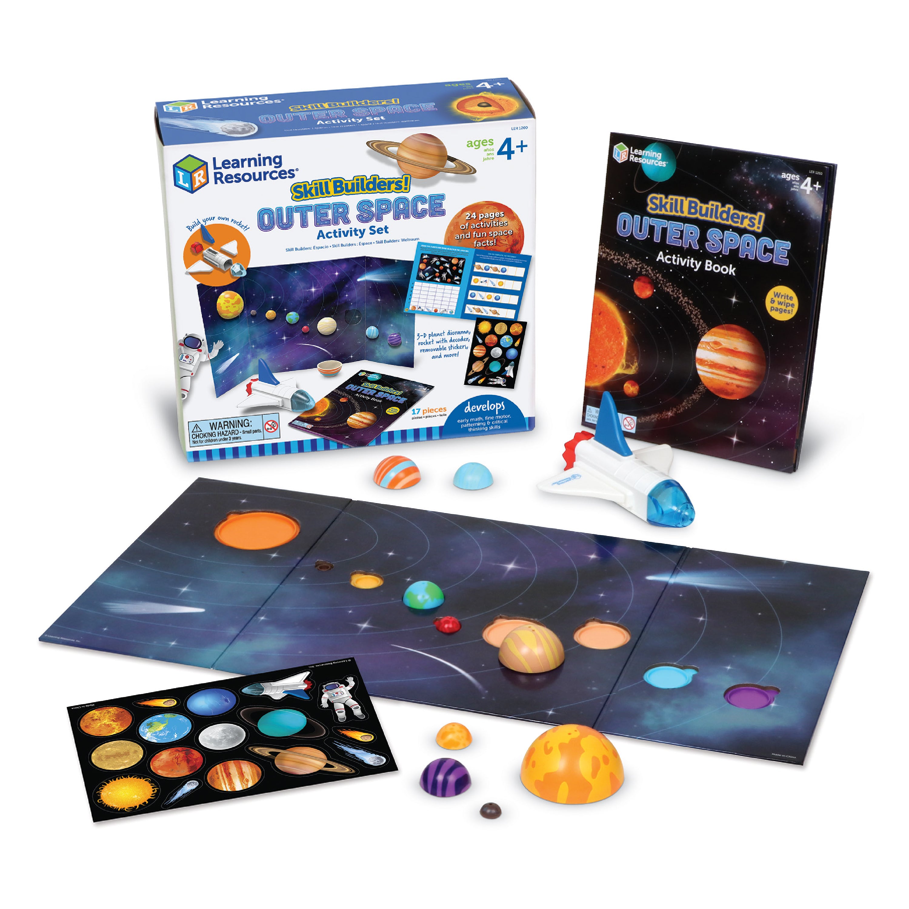 Learning Resources Skill Builders Outer Space, Preschool Space Activity Set with 3D Rocket, Puzzle, and Write and Wipe Activity Book, Ages 4 Plus