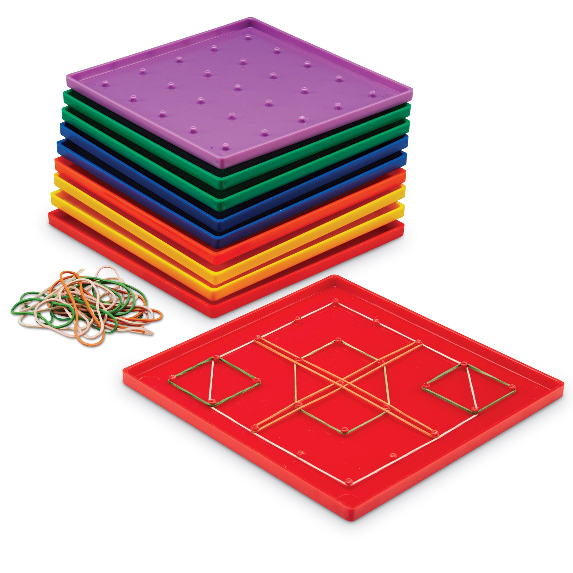 Learning Resources 5 x 5 Pin Geoboards, Set of 10 Colourful Plastic Boards with Elastic Bands, Hands-On Geometry Tools for Kids, Ages 5+