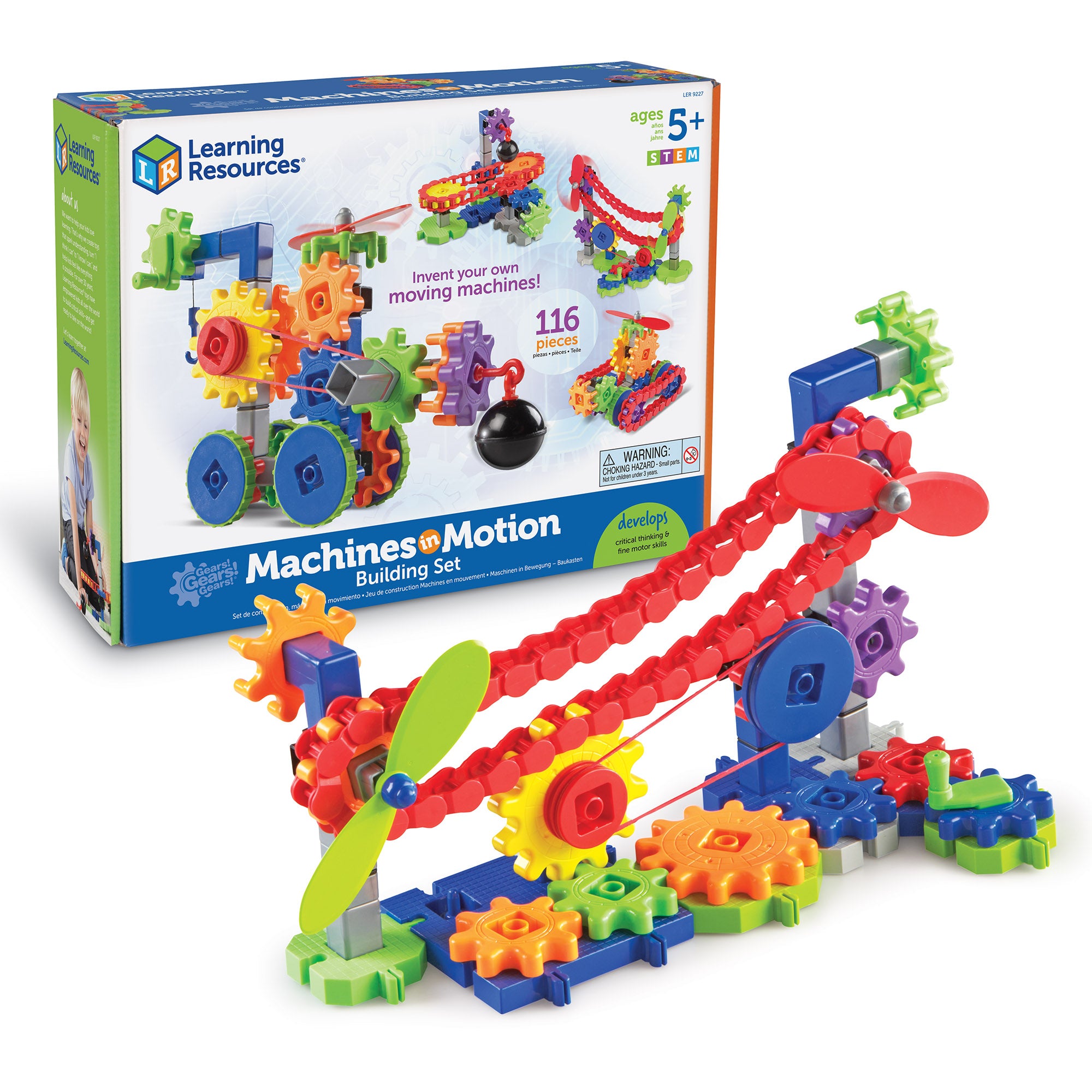 Learning Resources Gears! Gears! Gears! Machines in Motion, STEM Engineering Building Set with Gears, Pulleys, and Chains, Ages 5+