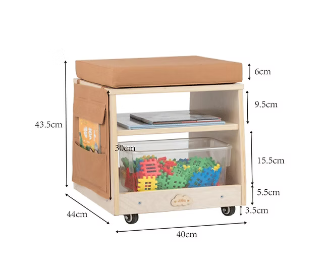 Jooyes Mobile Teacher Stool with Storage, Rolling Classroom Chair with Shelves & Side Pockets, Multi-Functional Seating for Teachers, Ideal for Classroom, Preschool & Learning Spaces