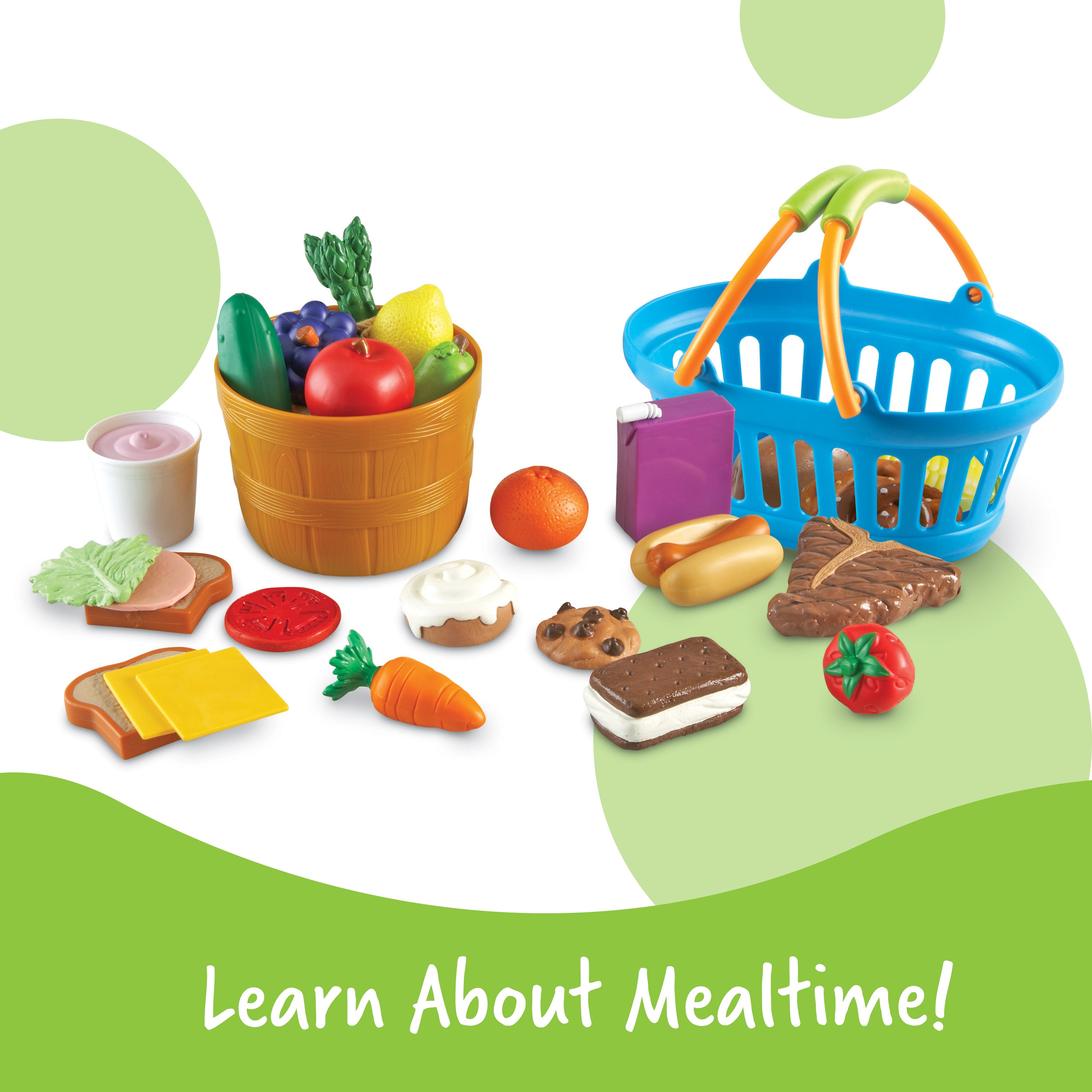 Learning Resources New Sprouts Deluxe Market Set, Pretend Play Food with 30 Pieces, Shopping Basket and Bushel, Develops Language, Sorting and Color Recognition, Ages 2+
