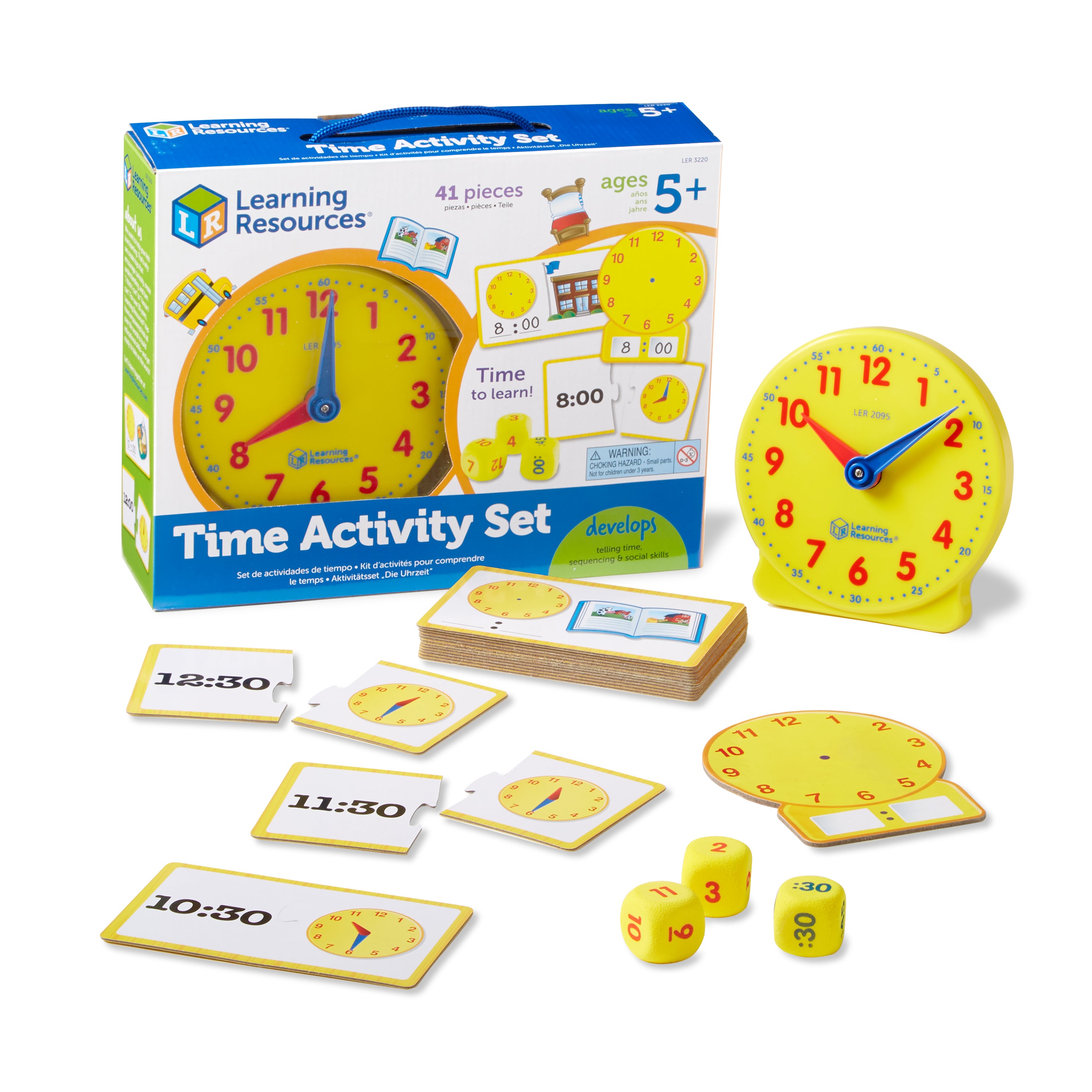 Learning Resources Time Activity Set, Digital & Analogue Time Learning for Kids, Includes Plastic Clock, Puzzle Cards, Time Dice, Activity Cards & Guide, Ages 4+