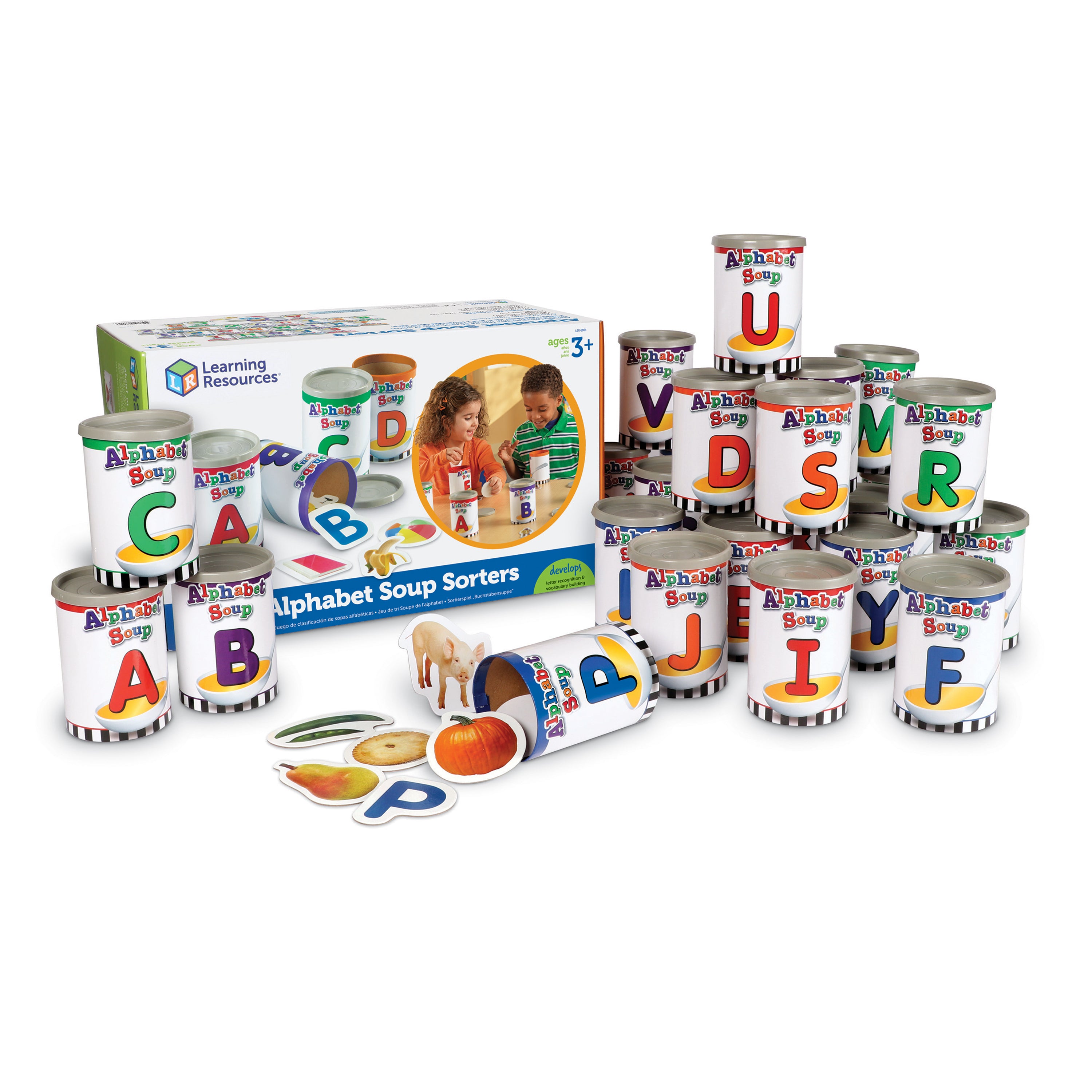 Learning Resources Alphabet Soup Sorters, Hands-On Alphabet & Literacy Learning Set, 208 Pieces, Ages 3+