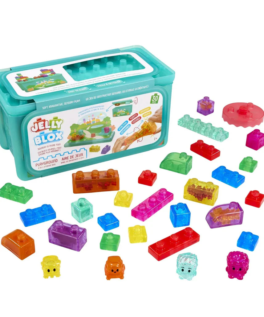 Goliath Jelly Blox Playground Store & Play Case, 30 Piece Toddler & Preschool Building Blocks, Ouch-Free Tactile & Sensory Play Fidget Toy, Stackable, Squishable & Stretchable Blocks for Children 2+