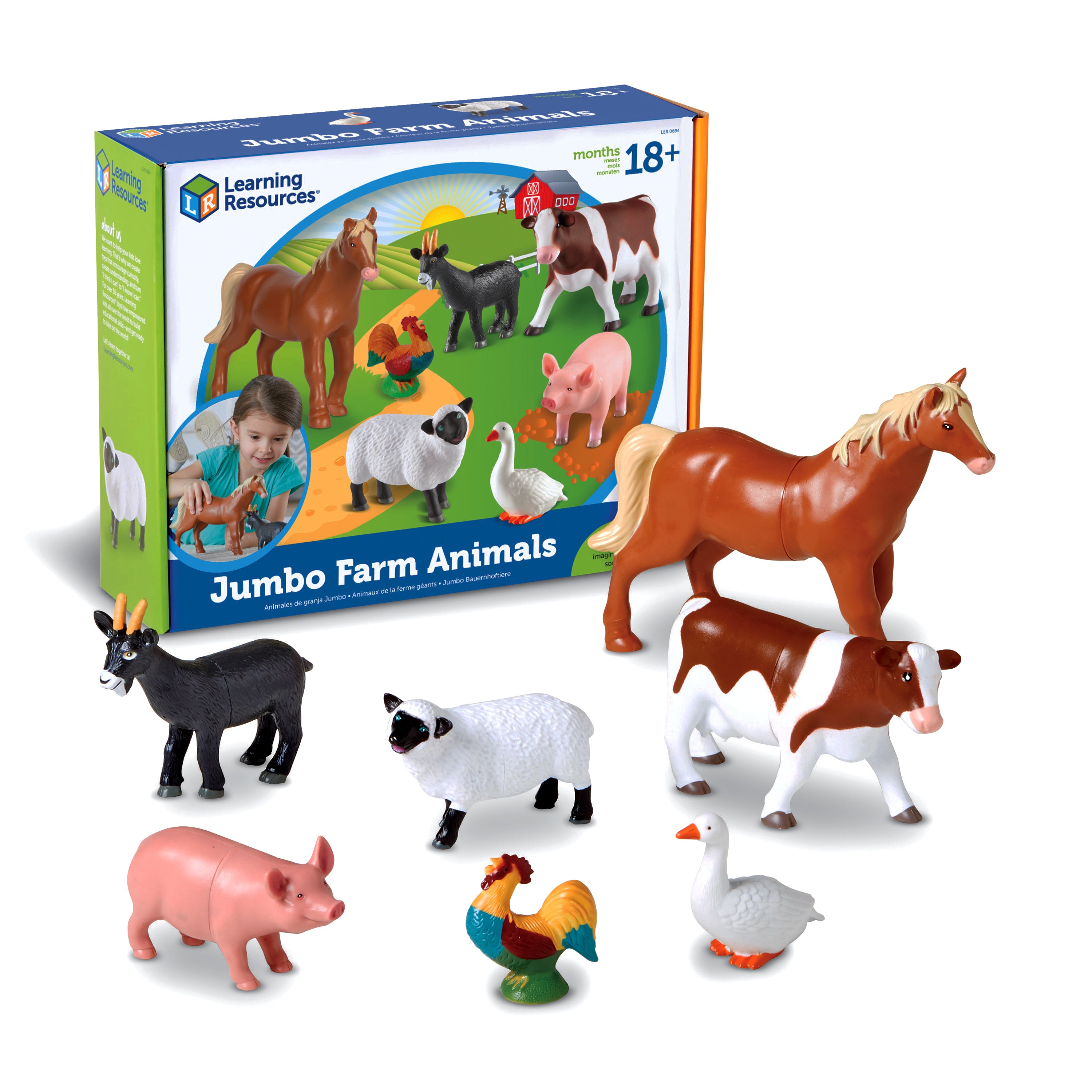 Learning Resources Jumbo Farm Animals Toy Set, 7-Piece Realistic Farm Animal Figures for Kids' Imaginative Play & Early Learning