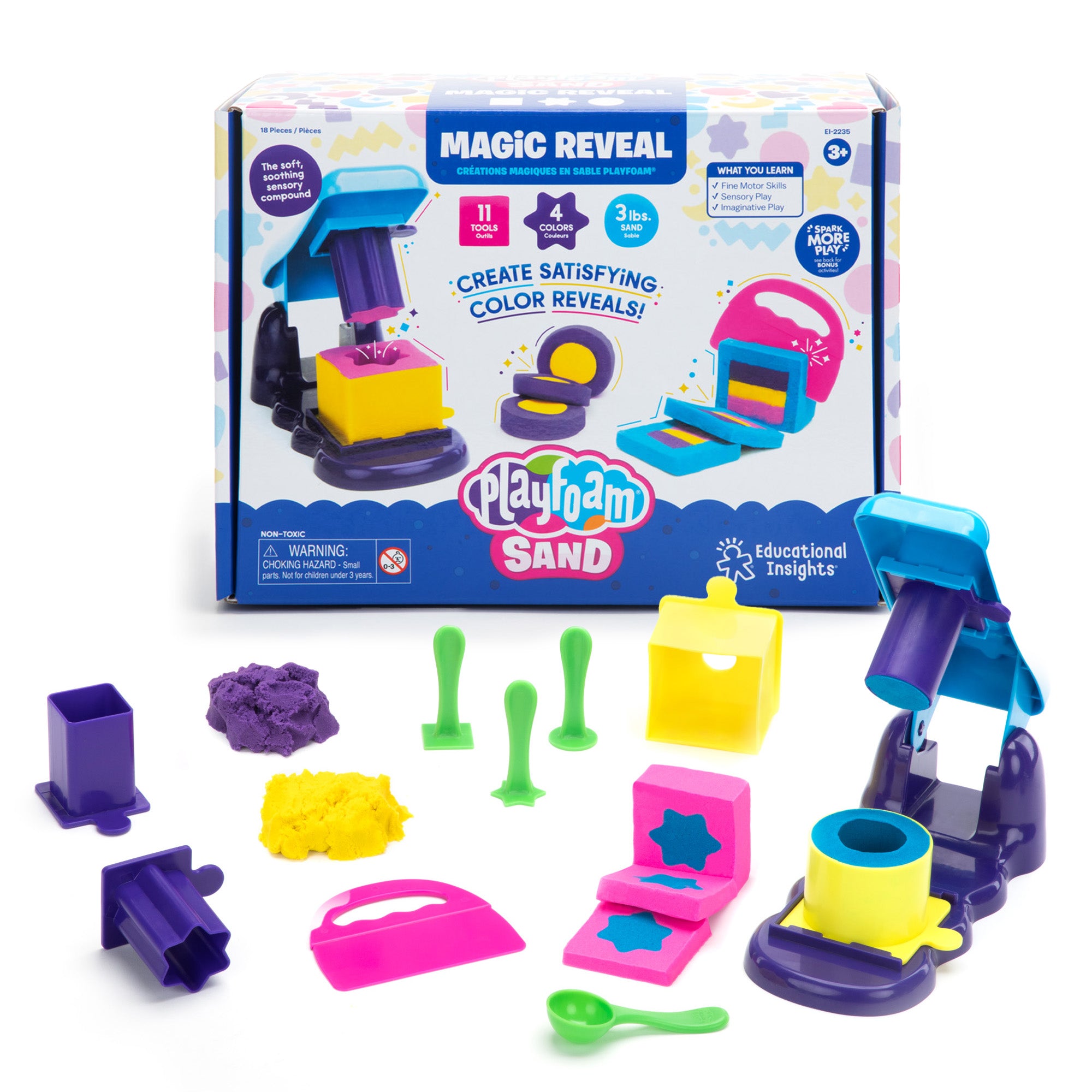 Learning Resources Playfoam Sand Magic Reveal, Sensory Play Sand Set with 4 Colours, 11 Tools & Design Station, Creative & Fine Motor Fun for Kids, Never Dries Out, Ages 3+