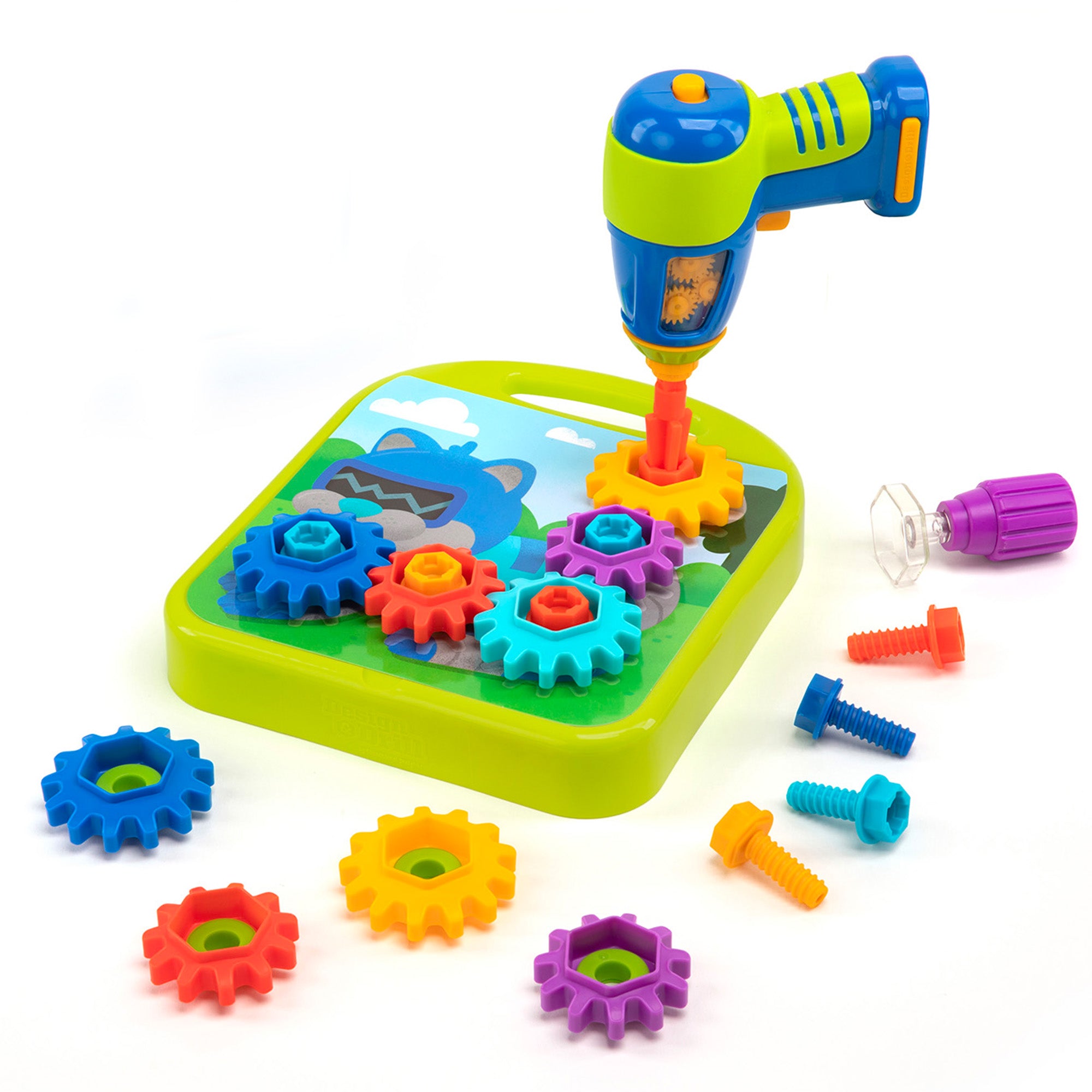 Learning Resources Design and Drill Gears Workshop, STEM Construction Toy with Power Drill, Gears, Bolts, and Activity Board, Builds Fine Motor Skills and Early Engineering Concepts, Ages 3 and Up