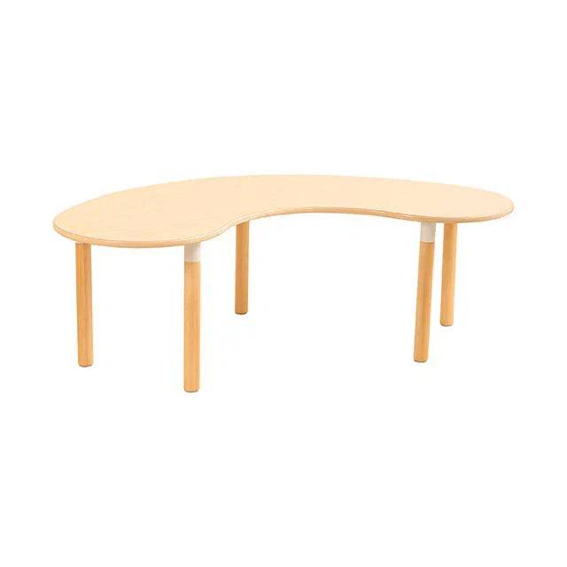 JOOYES Bean Classroom Table, Solid Wood Preschool and Kindergarten Table with Rounded Corners for Kids, Sturdy and Safe, 154 x 83 cm, Original Wood Color, Classroom Resrouces