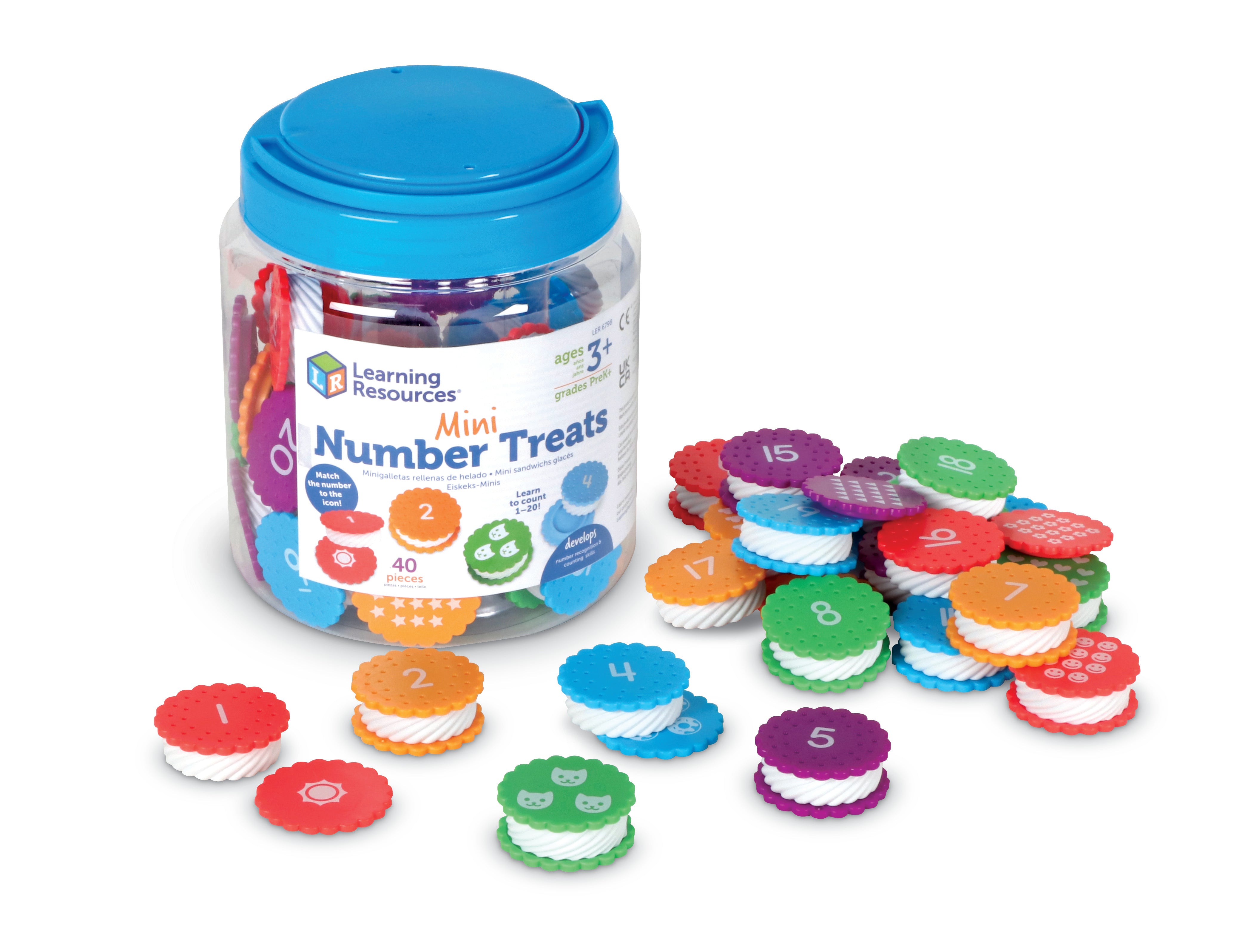 Learning Resources Mini Number Treats, 40-Piece Preschool Counting Toy with Storage Tub, Hands-On Numbers and Colours Learning for Ages 3+