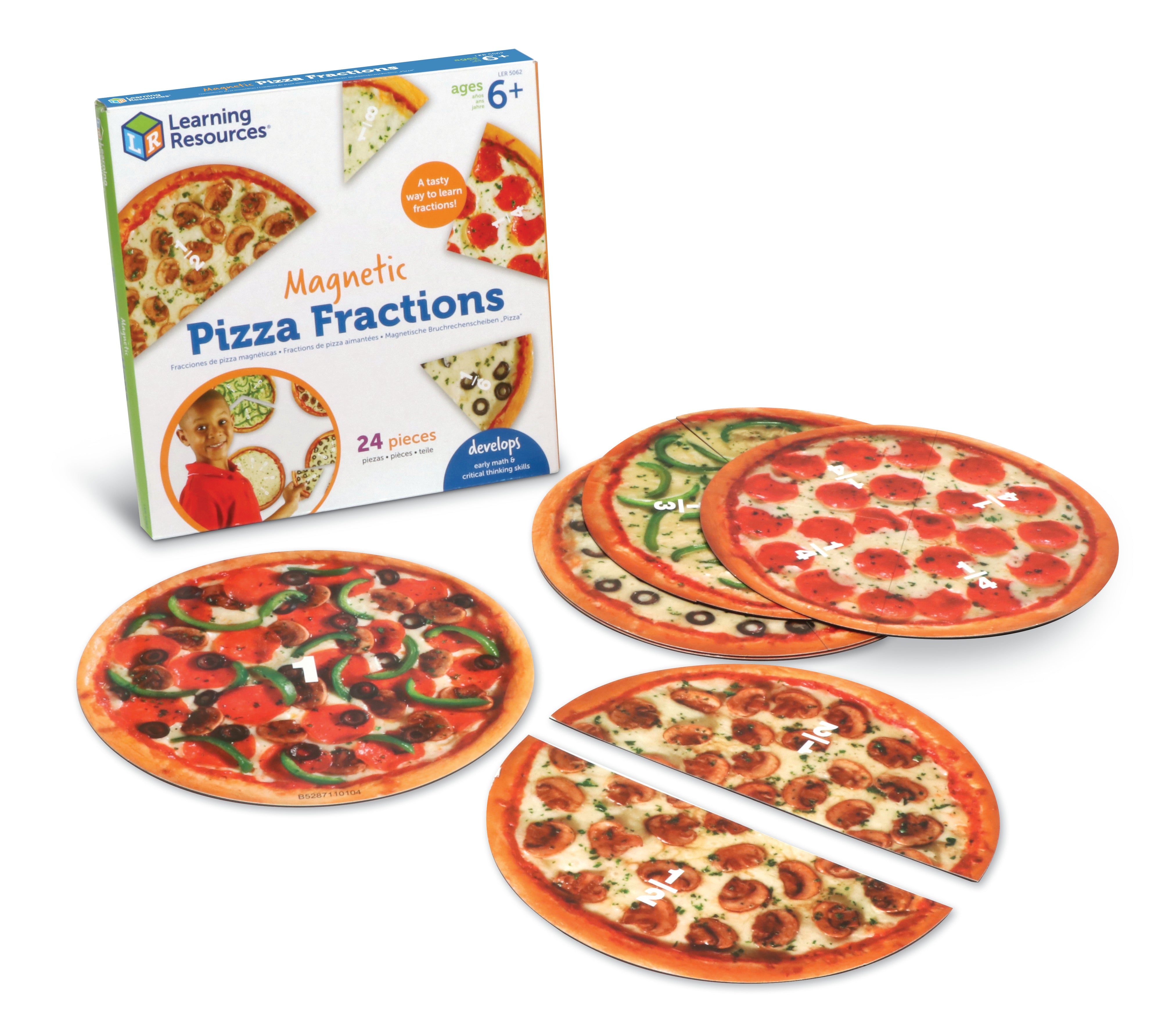Learning Resources Magnetic Pizza Fractions, Hands-On Fraction Learning Tool, Includes Whole, Halves, Thirds, Quarters, Sixth and Eighth Fractions, Ideal for Demonstrations, Includes Activity Guide, For Ages 6+