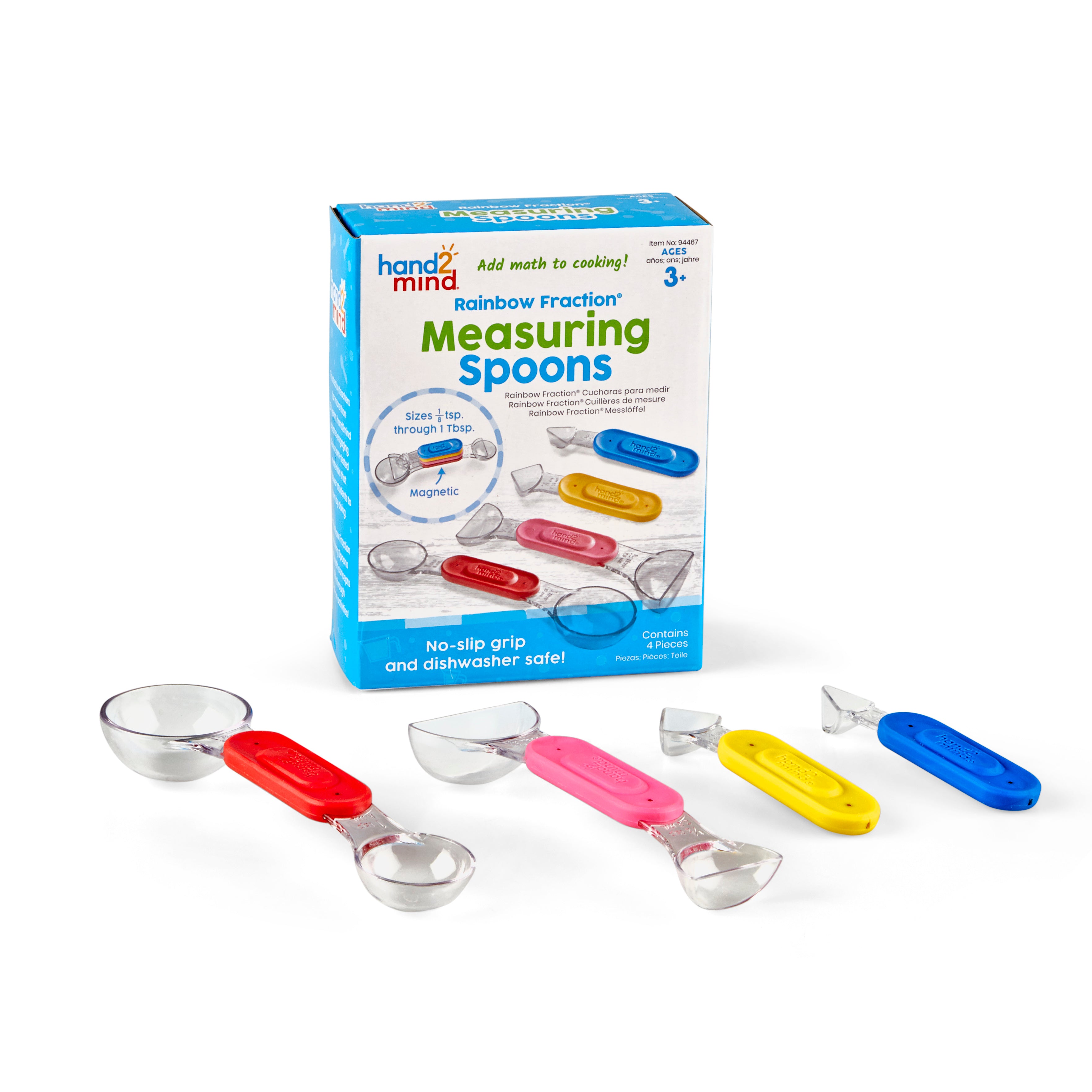Learning Resources Rainbow Fraction Measuring Spoons, Set of 4 Magnetic, Colour-Coded Spoons, Food Safe, Dishwasher Safe, Ages 3+