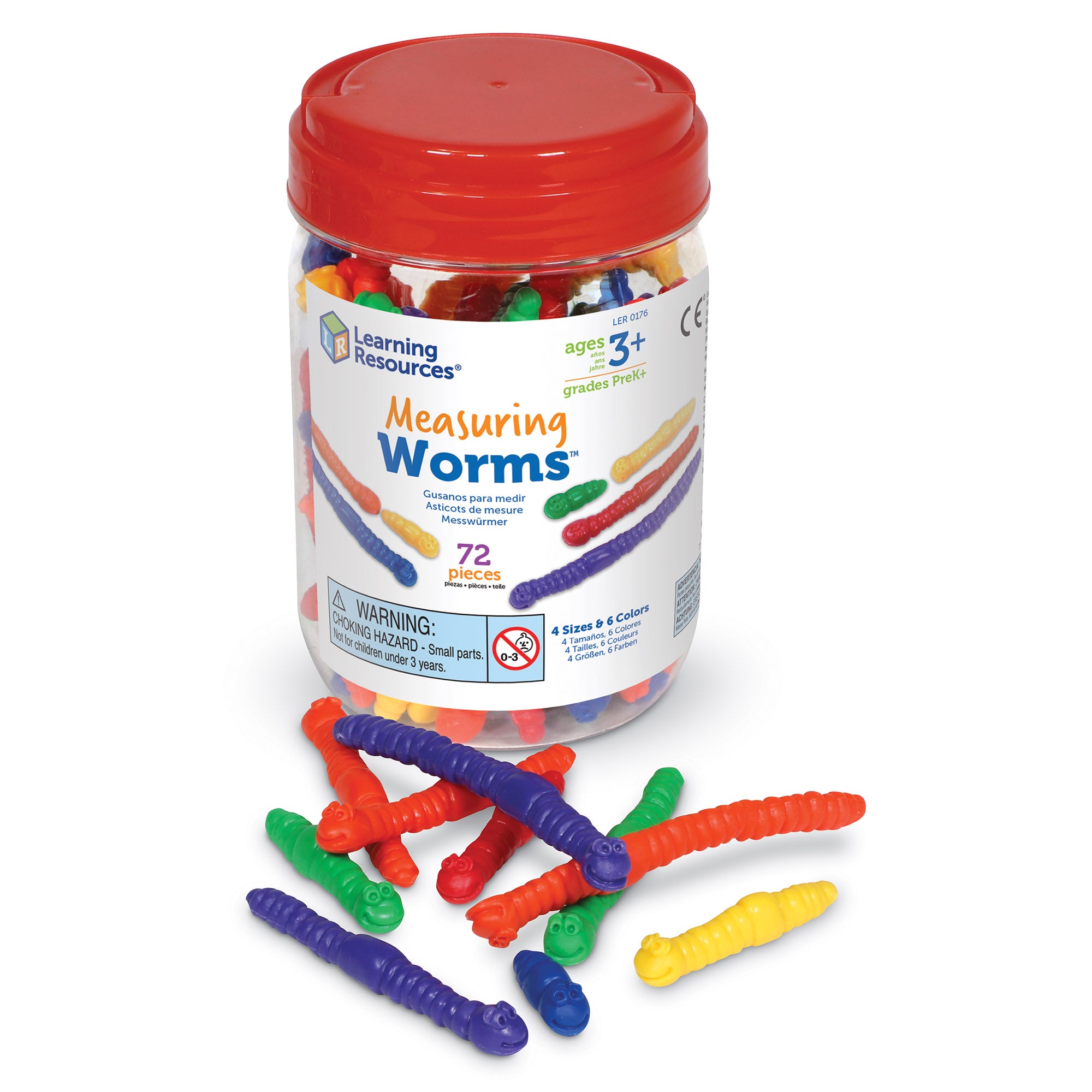 Learning Resources Measuring Worms, Set of 72, Tactile Colourful Worms for Counting, Sorting & Measuring, Includes Activity Guide, Convenient Storage Bucket, Ages 3+