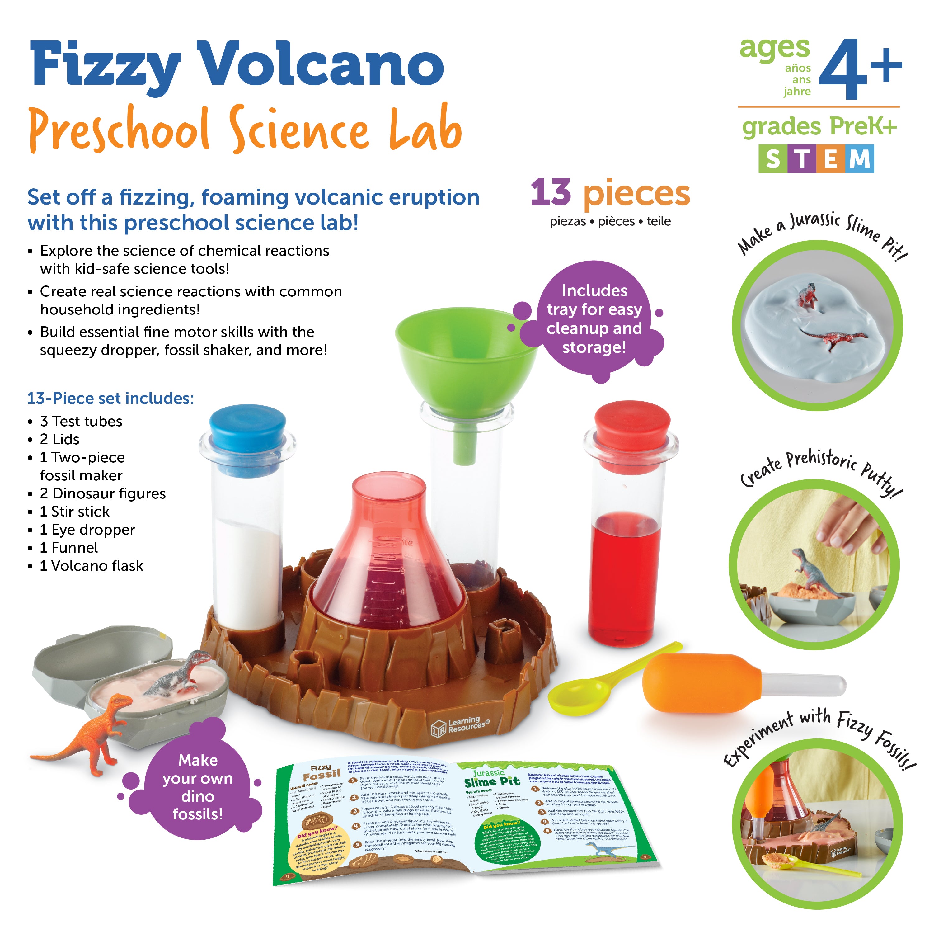 Learning Resources Fizzy Volcano Preschool Science Lab Set Ages 4+, Fizzy Foamy Reactions Chemistry Experiments for Kids, STEM Toys for Kids, 13 Pieces