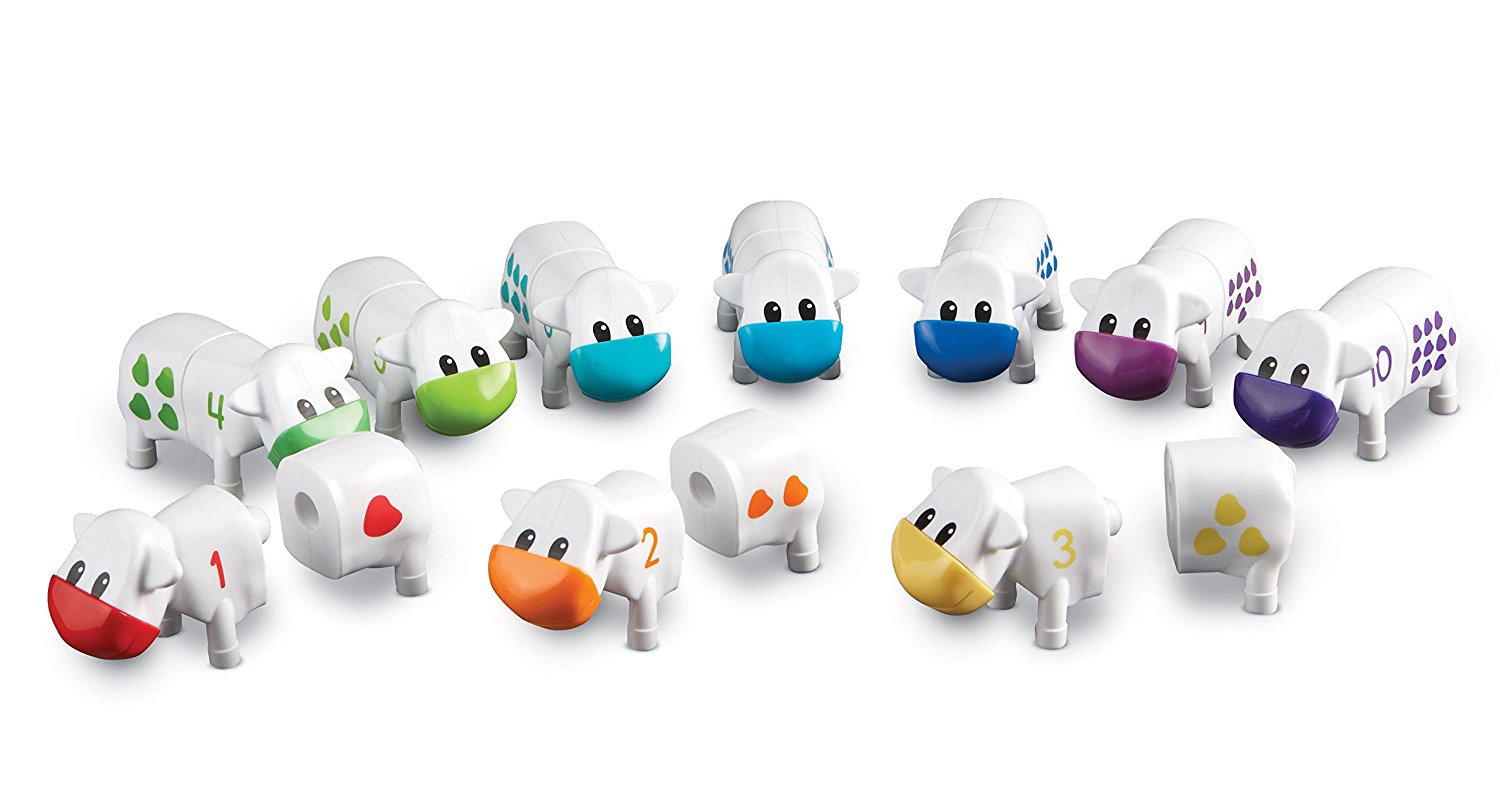 Learning Resources Snap-n-Learn Counting Cows, Early Math Toy for Toddlers with Number and Shape Matching, 10 Colorful Two-Piece Cows with Storage Tub, Ages 2+