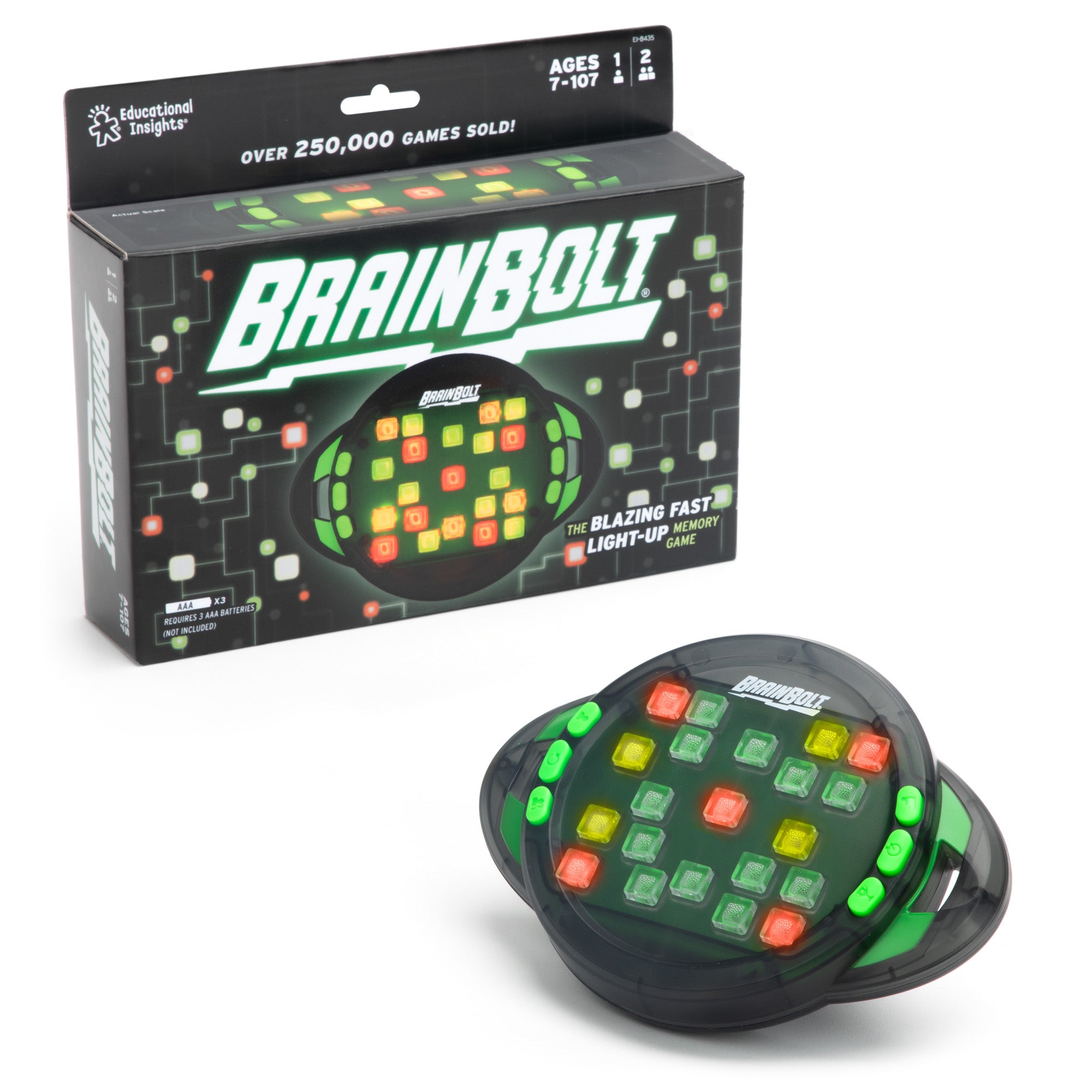 Learning Resources BrainBolt Memory Game, Light-Up Handheld Memory Puzzle for Kids and Adults, Solo or Two-Player Game, Portable Brain Teaser for Travel and Learning, Ages 7+