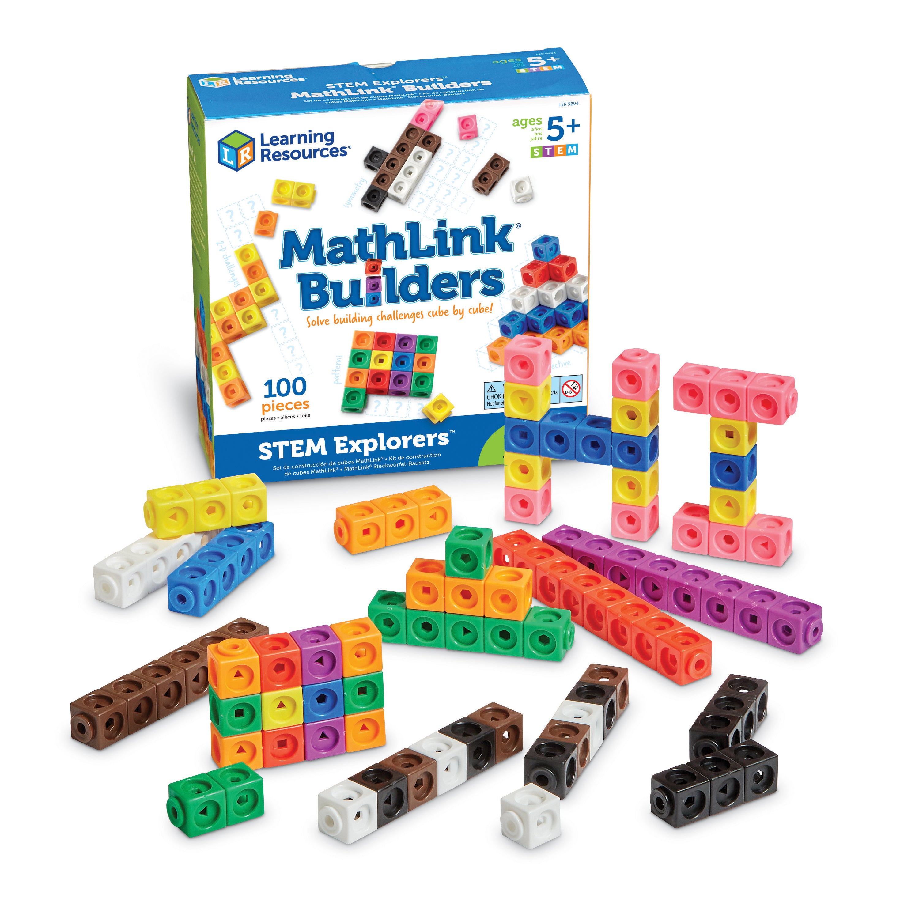 Learning Resources MathLink Cubes Educational Counting Toy, STEM Building Set with 100 Cubes and 10 Challenges, Teaches Early Math and Problem-Solving Skills, Ages 5+