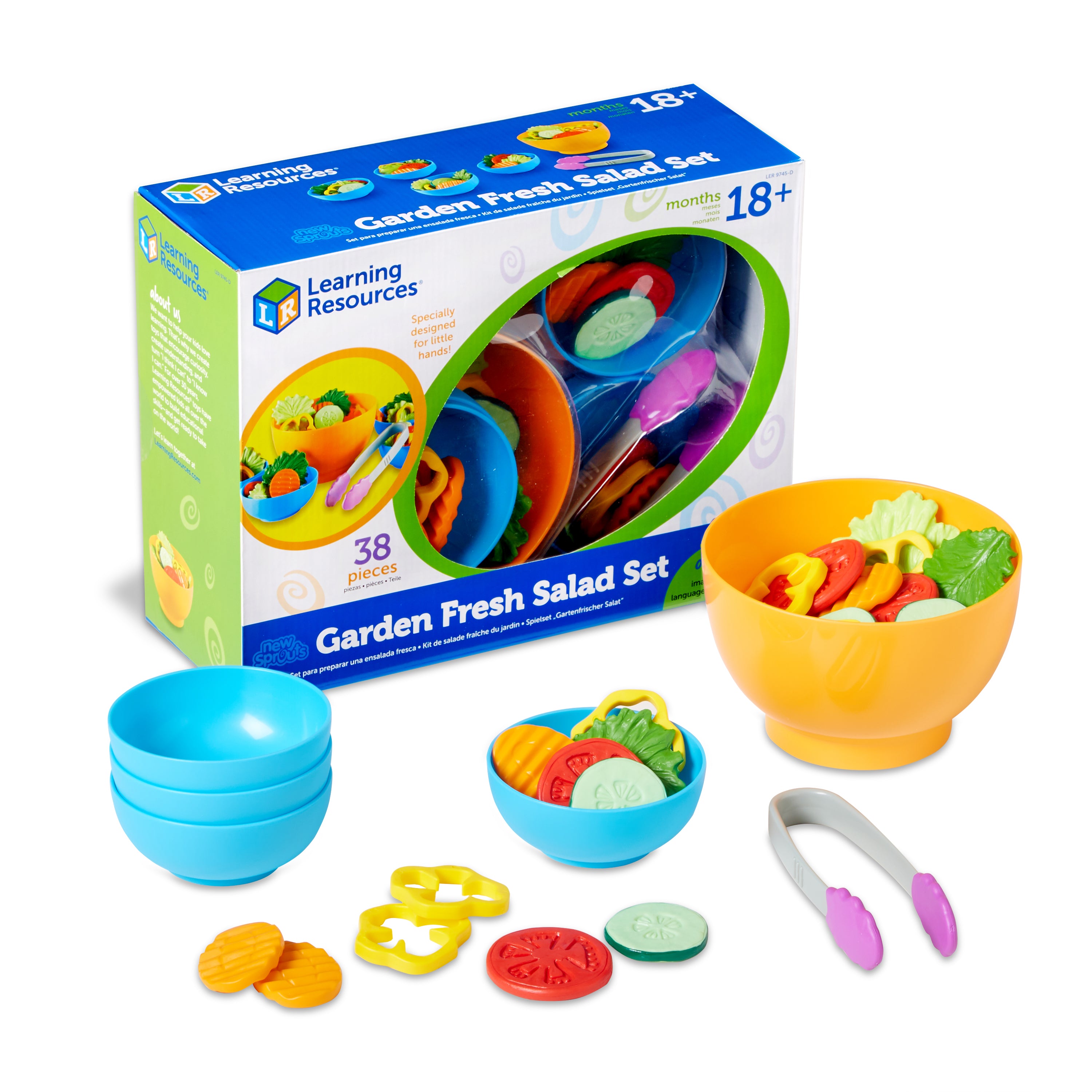 Learning Resources New Sprouts Garden Fresh Salad Set, Pretend Play Food Set for Toddlers, Includes 38 Pieces, Encourages Language and Social Skills, Ages 2+