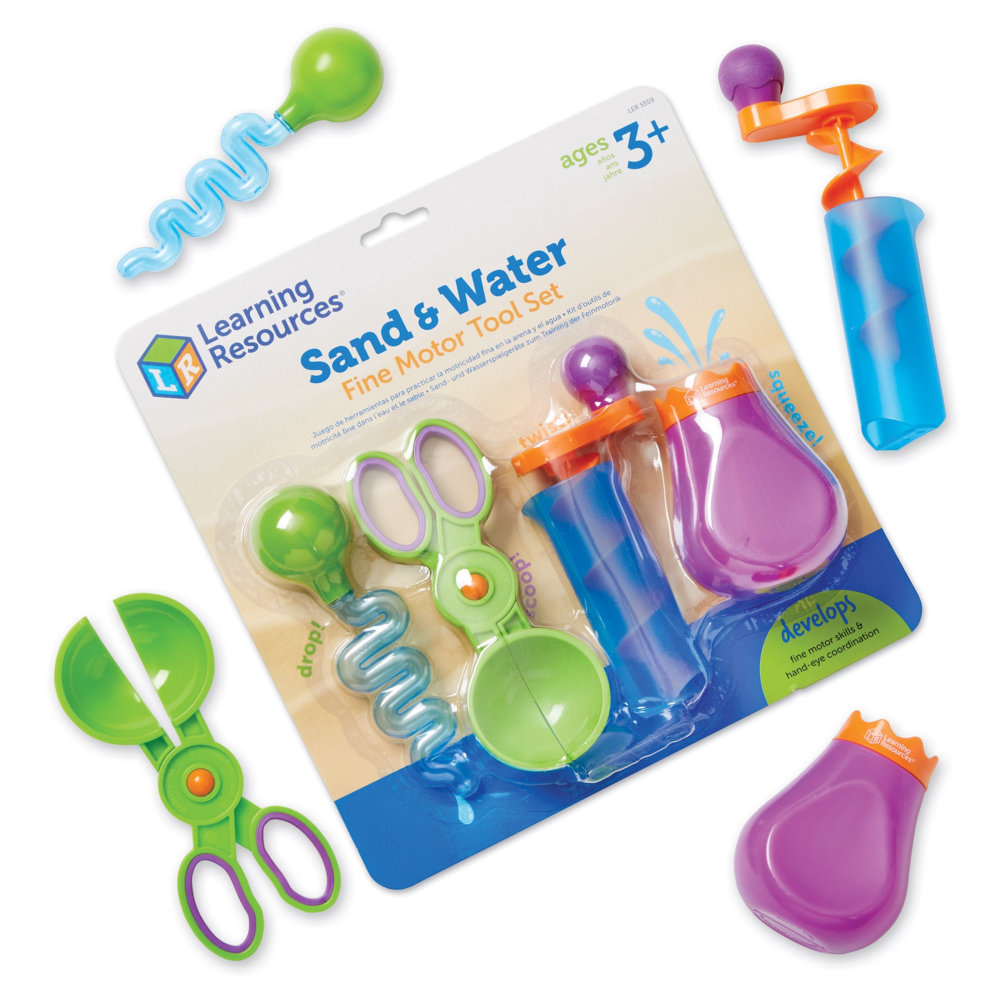 Learning Resources Sand & Water Fine Motor Tool Set, 4 Fun Tools for Sensory Play