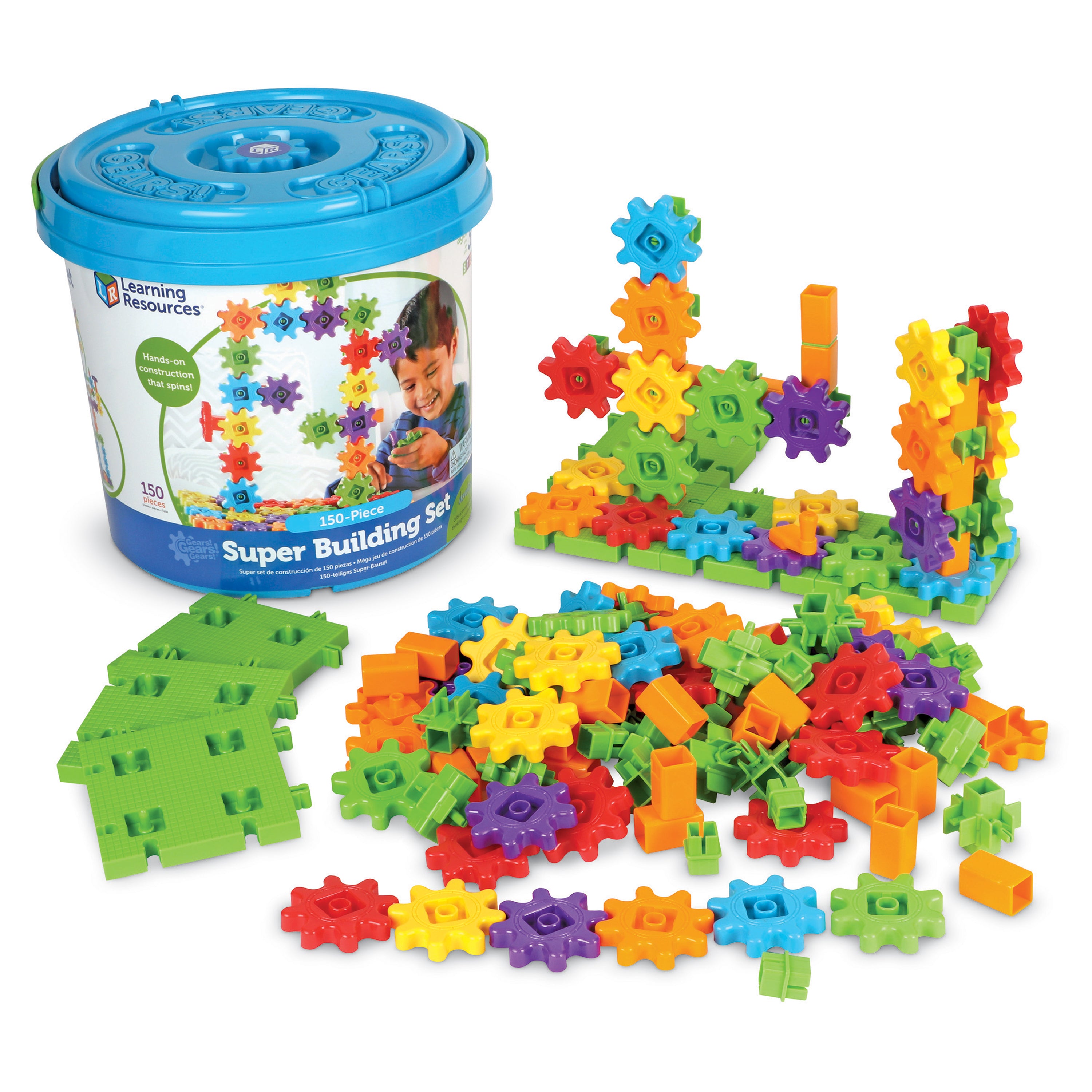 Learning Resources Gears! Gears! Gears! Super Building Set (Set of 150), Hands-On Creativity, Fine Motor Skills Development