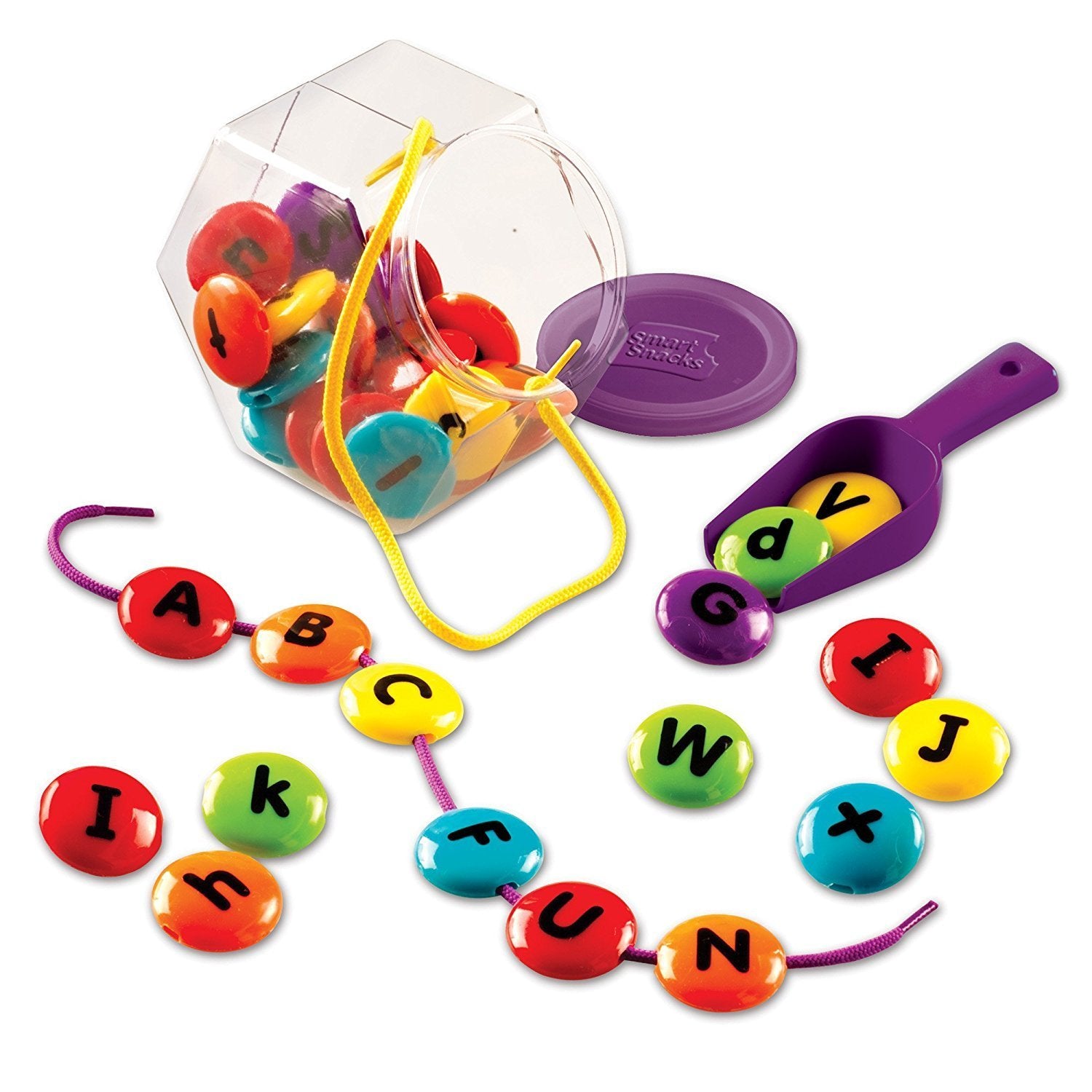 Learning Resources Smart Snacks ABC Lacing Sweets, Alphabet Beads for Fine Motor Skills and Early Literacy, Preschool Learning Toy with Storage Tub, Ages 3+
