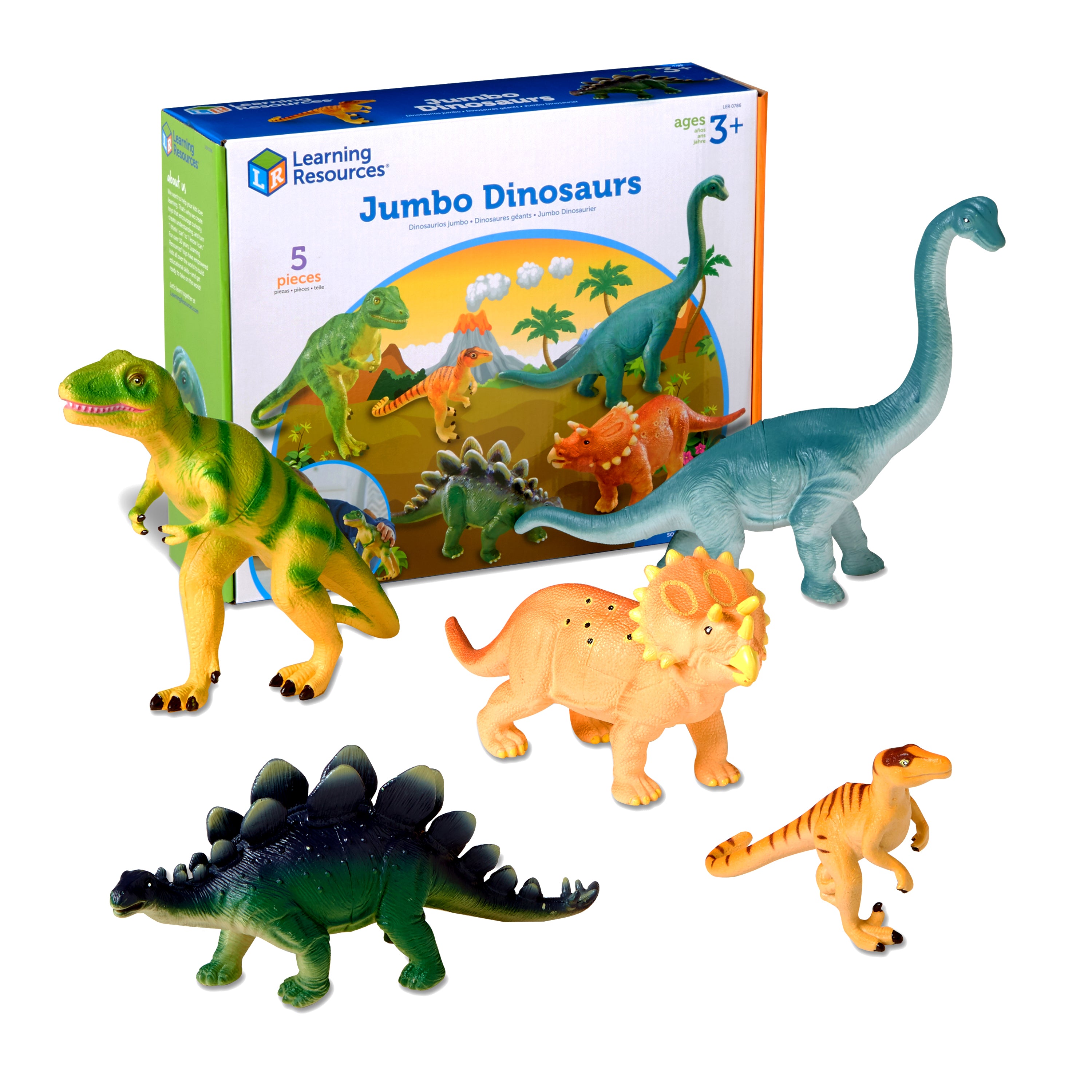 Learning Resources Jumbo Dinosaur Toy Set, 5 Realistic Prehistoric Figures for Kids Imaginative Play and Early Learning