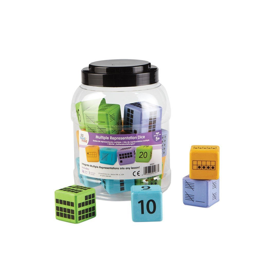 Learning Resources Multiple Representation Dice, Set of 16 Foam Dice with Ten Frames, Base Ten, Tally Numbers, and Numerals for Building Number Sense, Ages 5+
