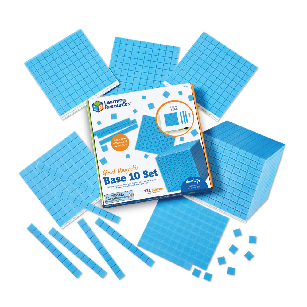 Learning Resources Giant Magnetic Base Ten Set, Classroom Demonstration Kit for Teaching Place Value, Fractions, and Decimals, 131-Piece Maths Manipulative Set