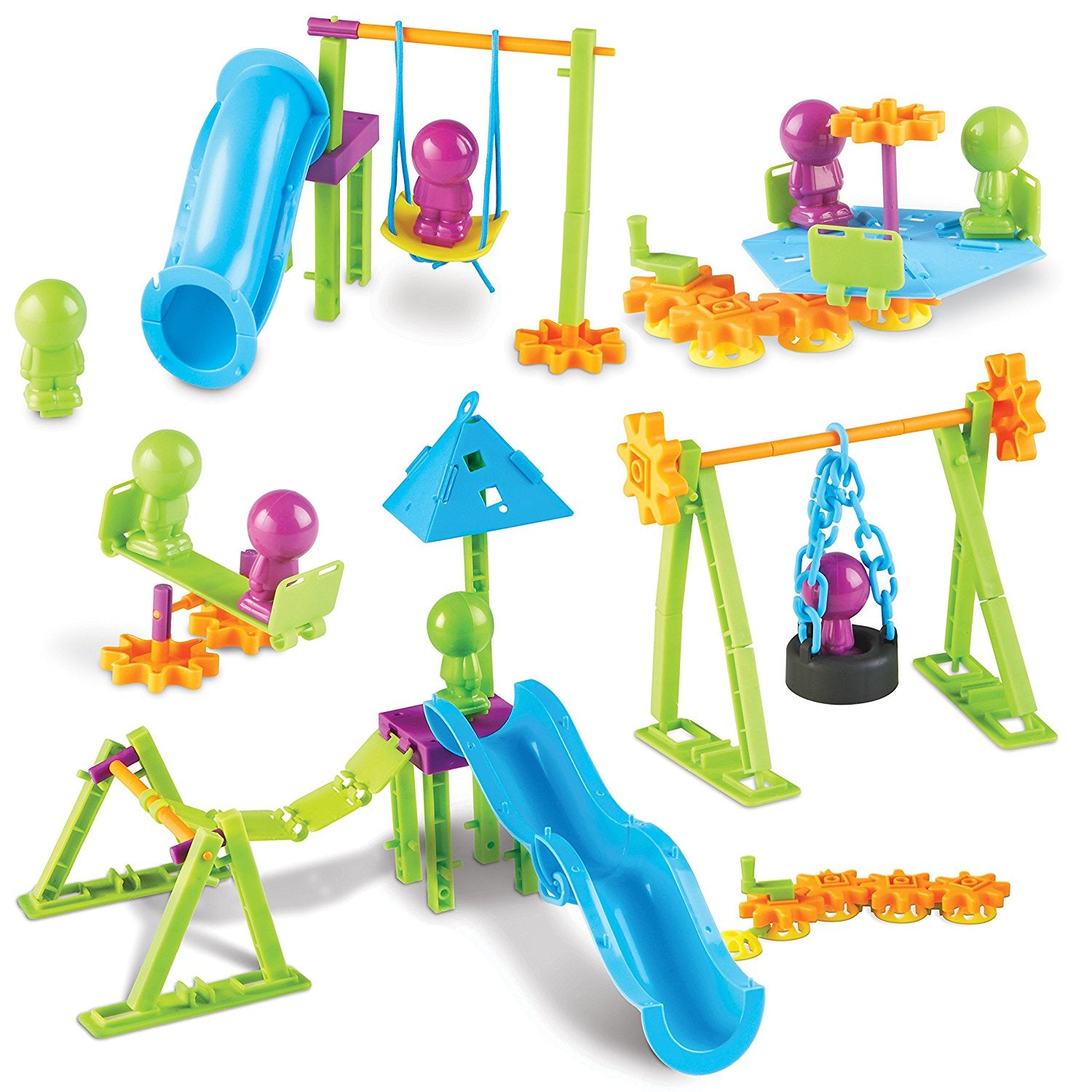 Learning Resources Playground Engineering & Design STEM Set, 104 Pieces, Hands-On STEM Toys for Kids, Includes Challenge Cards and Multilingual Activity Guide, Ages 5+