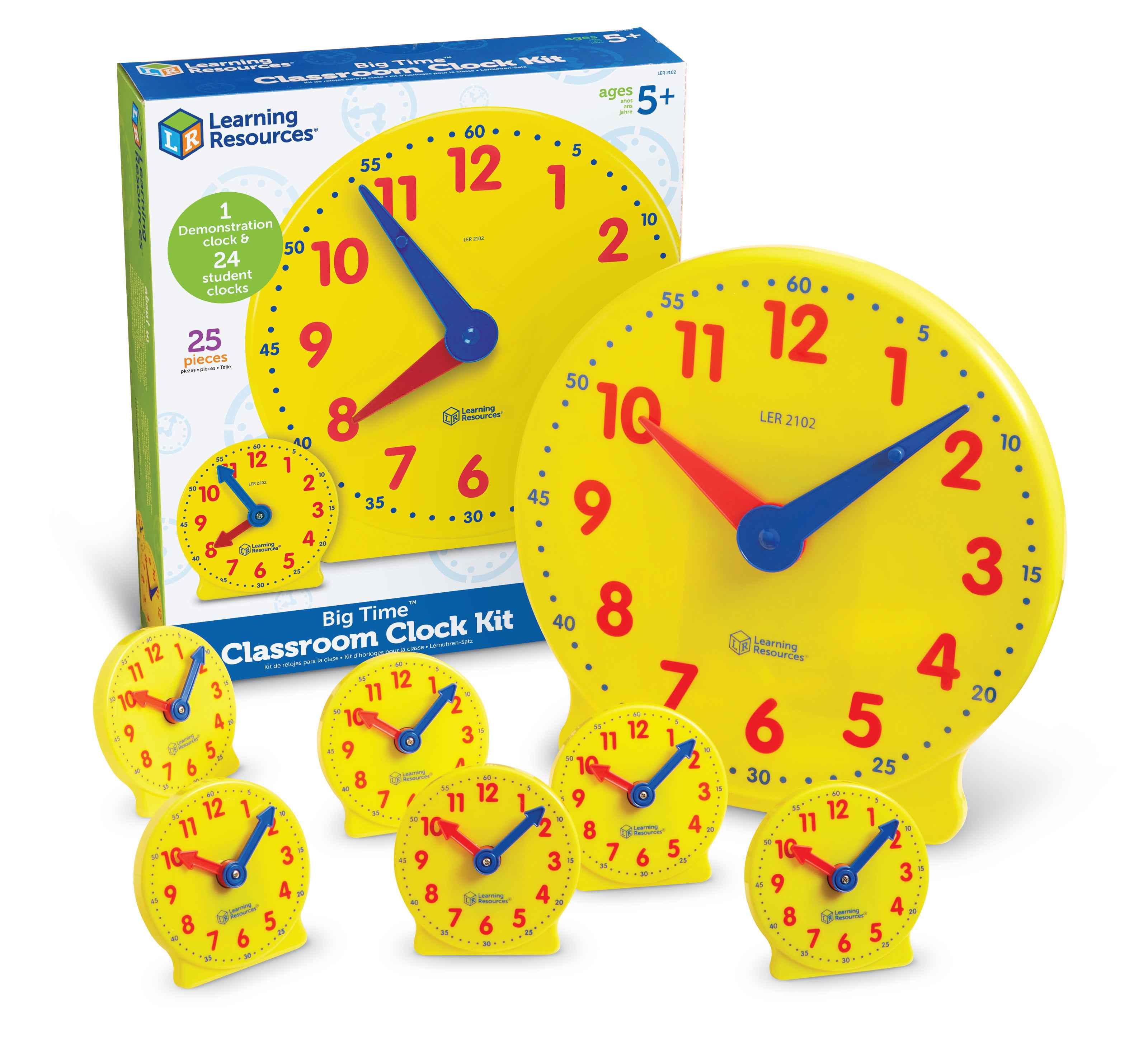 Learning Resources Big Time Classroom Clock Kit, 24 Mini Geared Clocks & Demonstration Clock for Time-Telling Practice