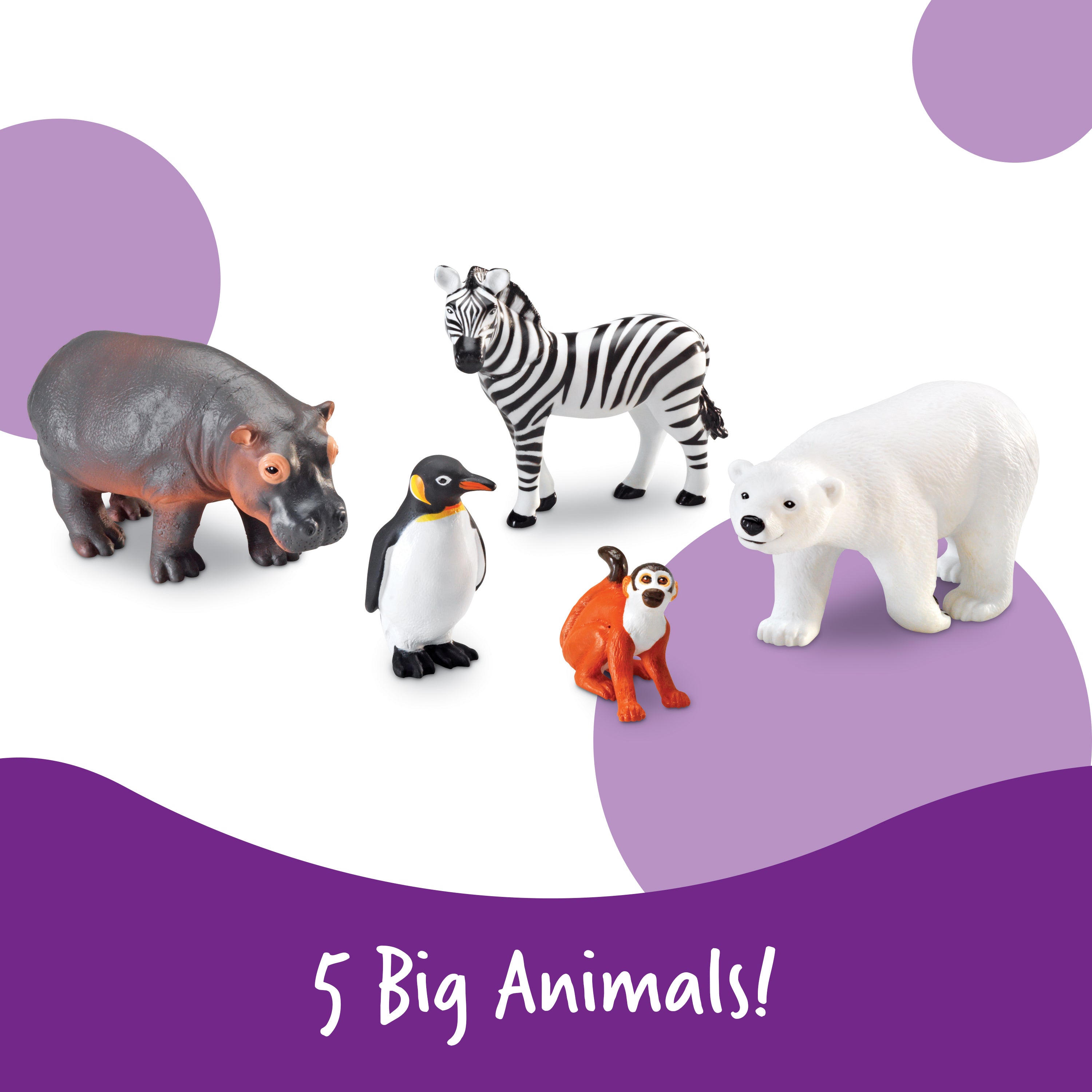 Learning Resources Jumbo Zoo Animals, Set of 5 Large Plastic Animals, Durable Pretend Play Figures, Ideal for Toddlers and Preschoolers, Includes Storage Box, Ages 3+