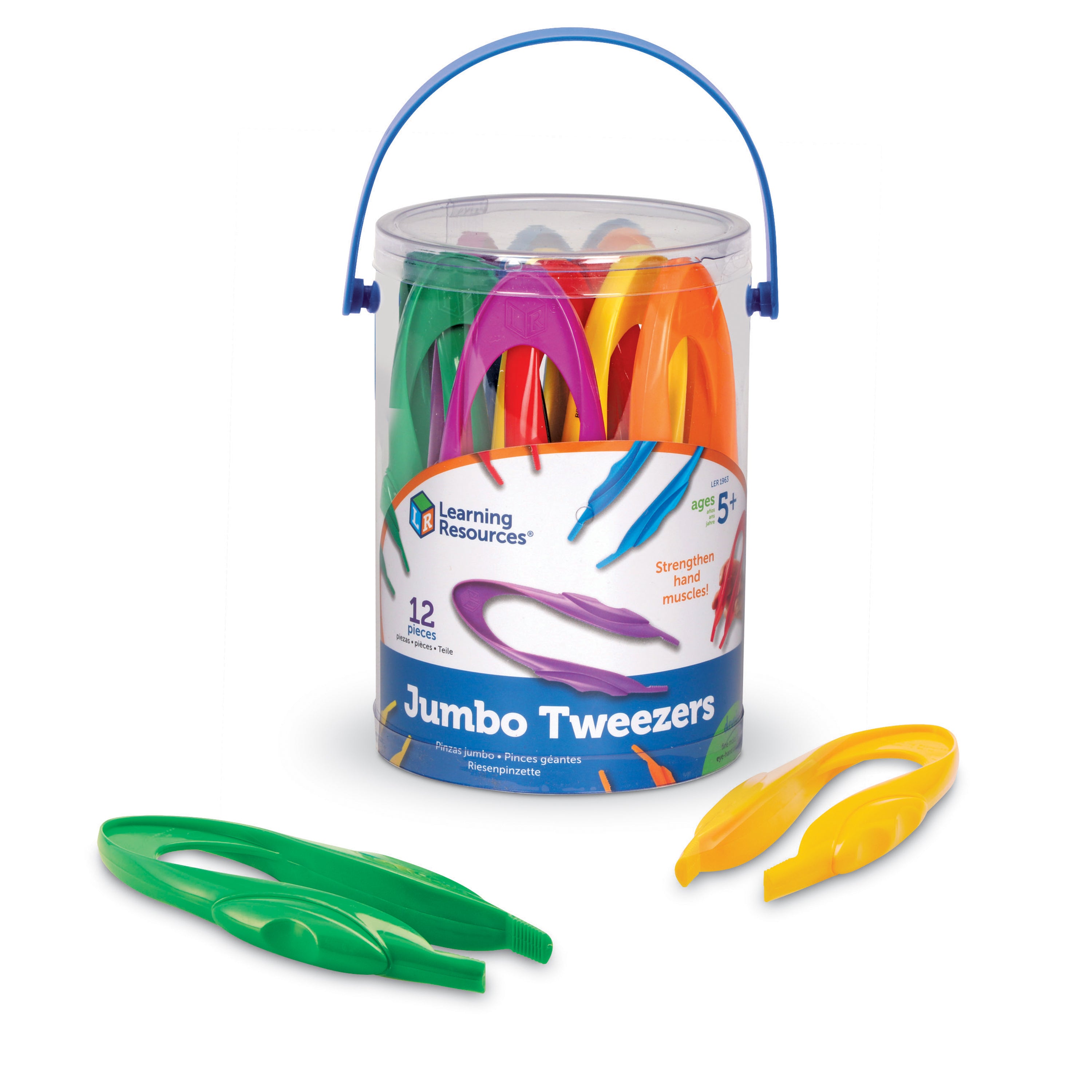 Learning Resources Primary Science Jumbo Tweezers (Set of 12), Develops Fine Motor Skills, Brightly Colored, Ergonomic Grip, Ideal for Young Learners, Ages 5+