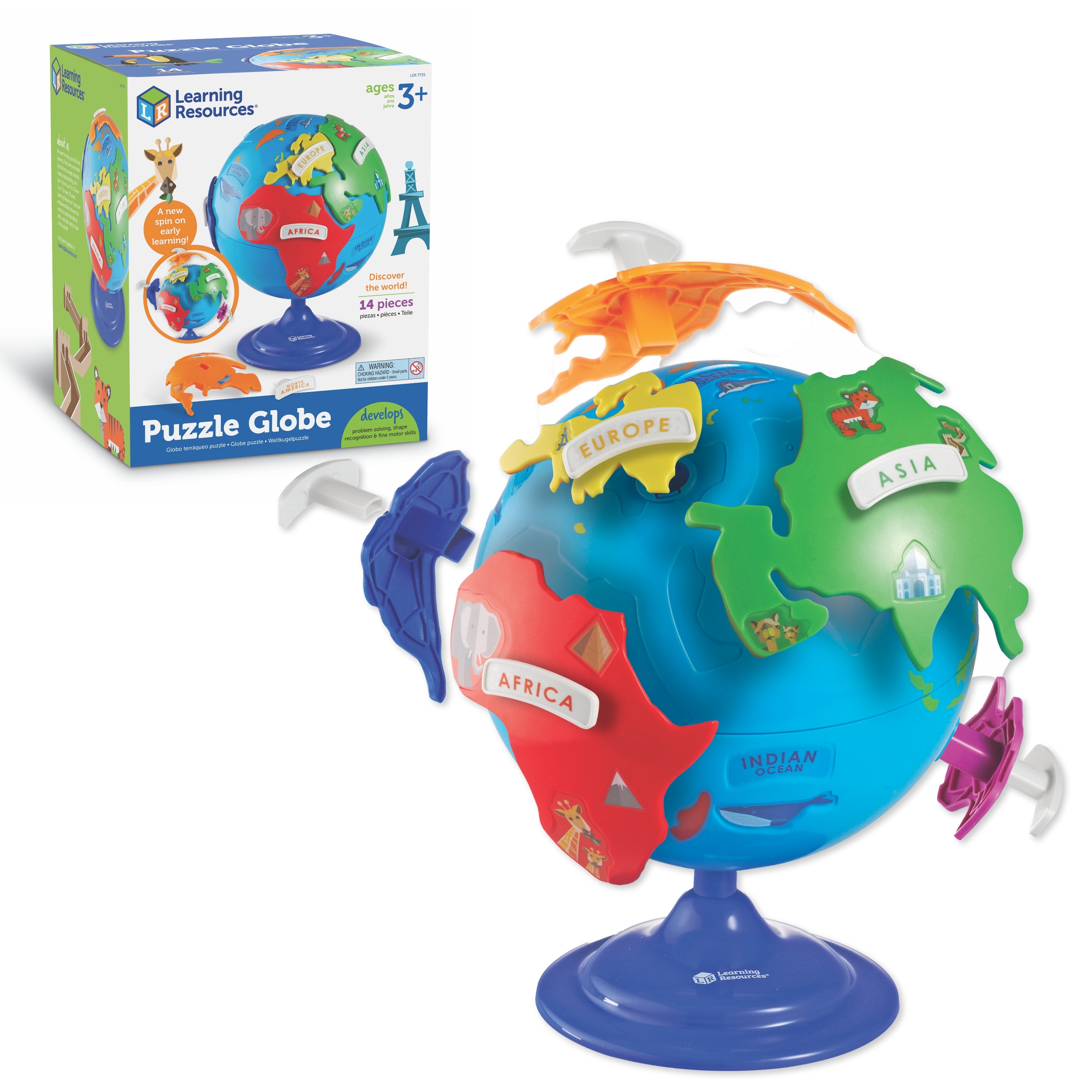 Learning Resources Puzzle Globe for Kids, Interactive Geography Toy with Removable Continents, Landmark Details and Rotating Base, Early Learning Globe for Ages 3+