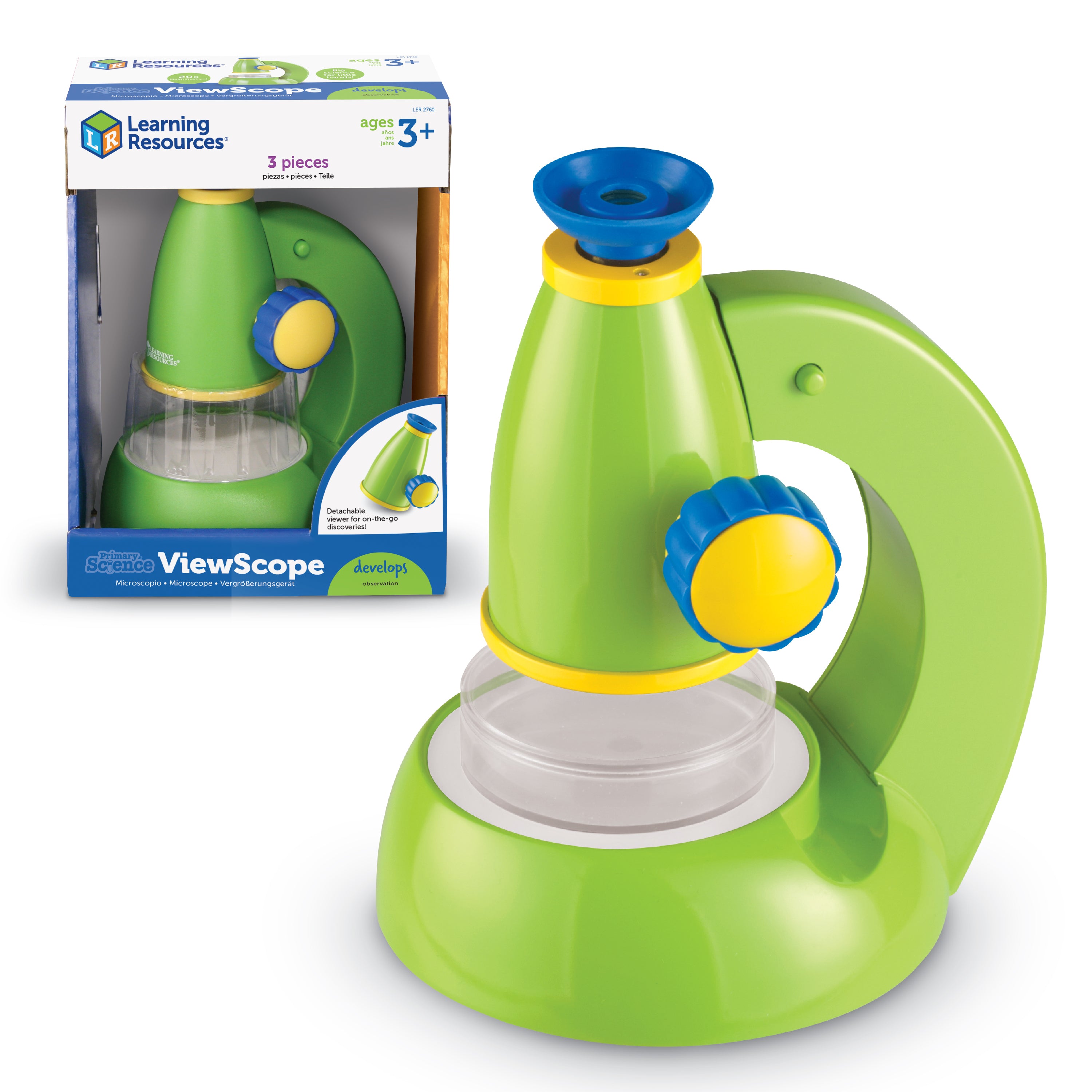 Learning Resources Primary Science ViewScope, Real-Working Microscope for Kids, 20x Magnification, Detachable Viewer, Soft Eyepiece for Comfort, Includes Clear Plastic Case for Specimens, Ages 3+