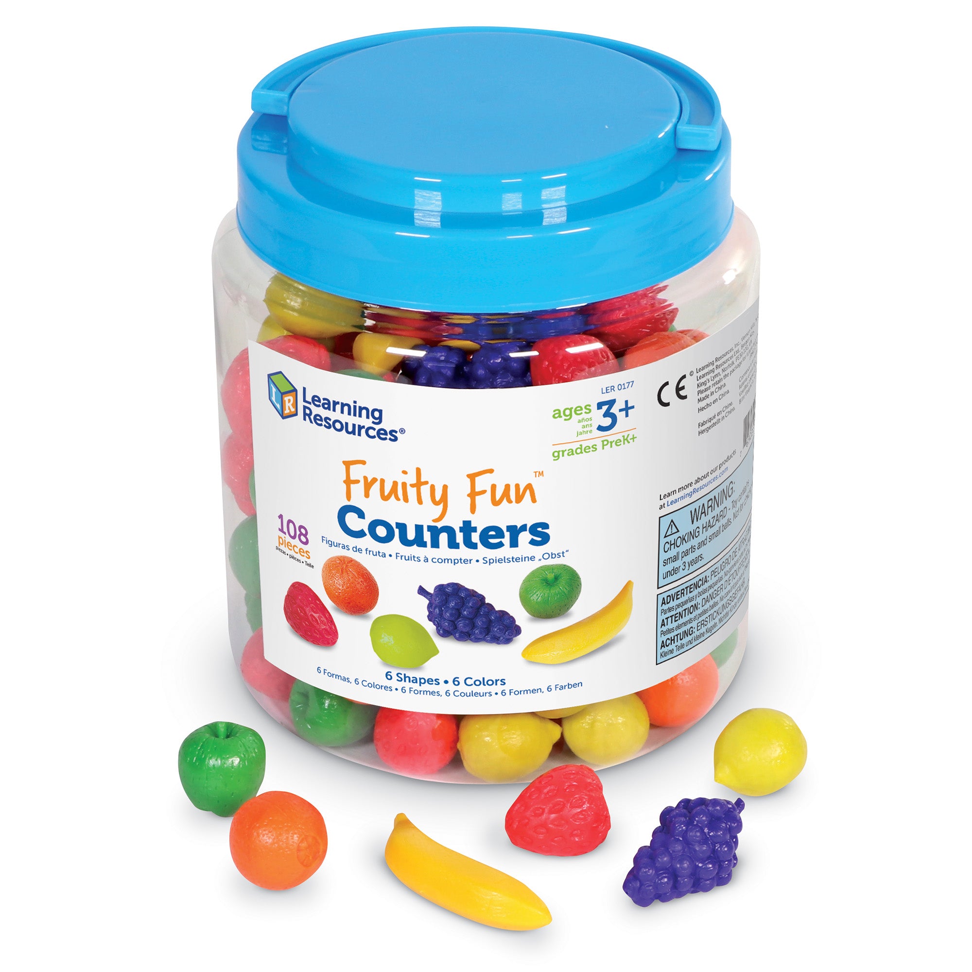 Learning Resources Fruity Fun Counters, Set of 108 Colourful Fruit-Shaped Counters for Early Maths Skills, Includes Storage Tub, Ages 3 Plus